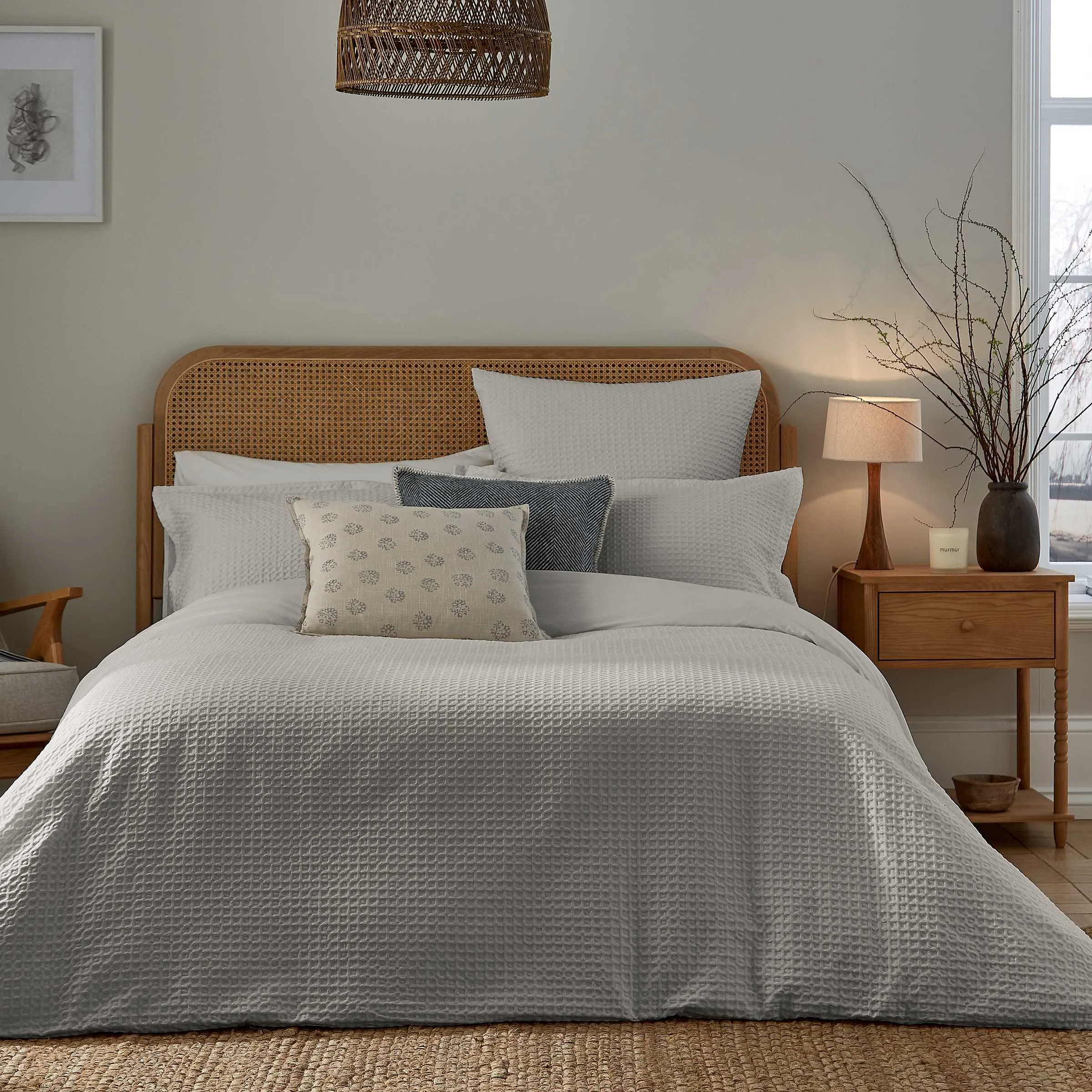 Square Cushion with Floral Print - Grey, Cotton