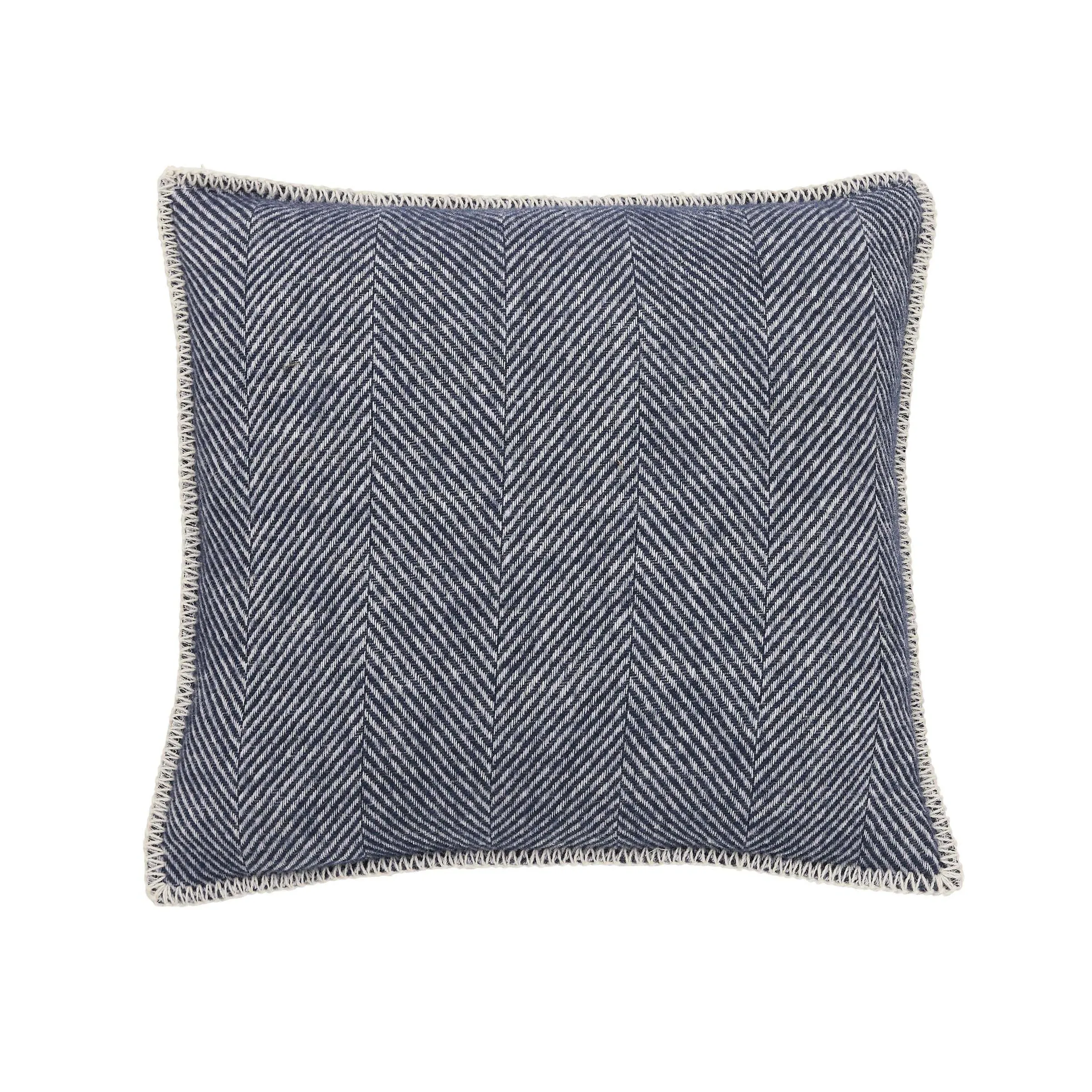 Square Cushion with Herringbone - Navy, Wool