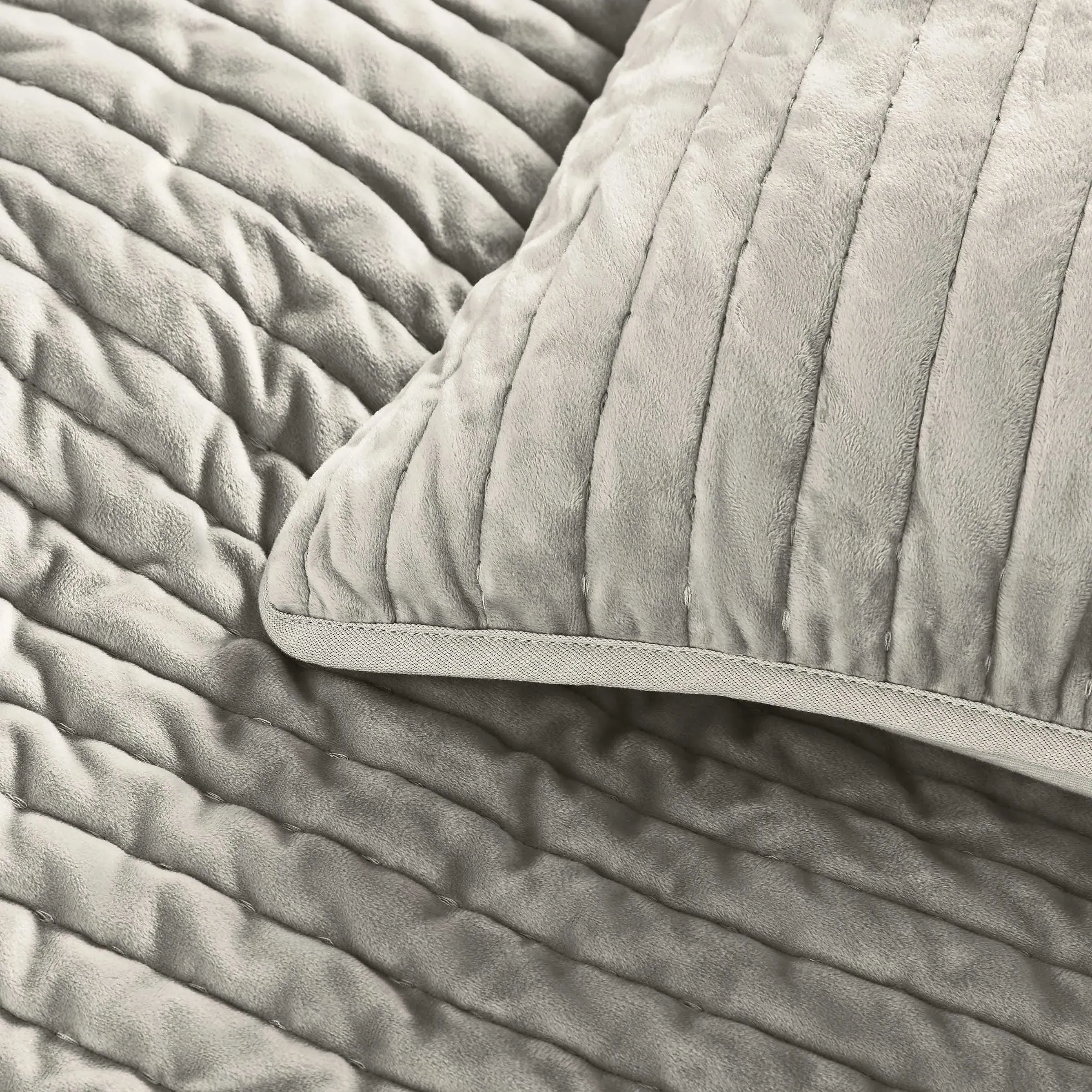 Square Quilted Cushion with Ties - Grey, Velvet