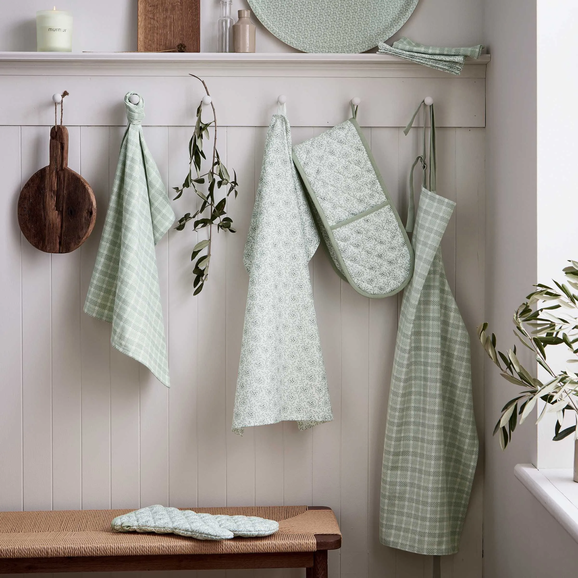 Table Runner with Check Pattern - Sage, Cotton