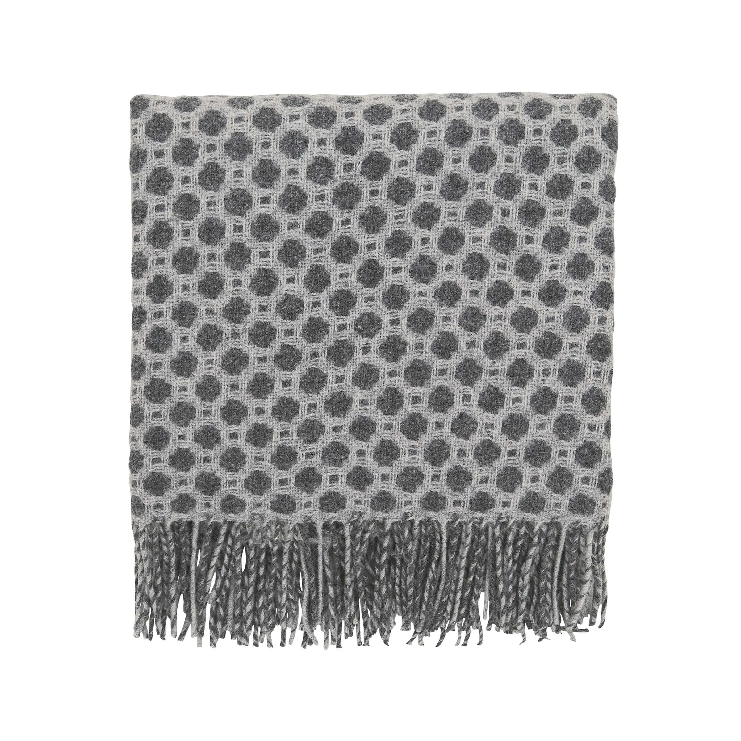 Woven Throw with Fringe Detail - Grey, Wool image