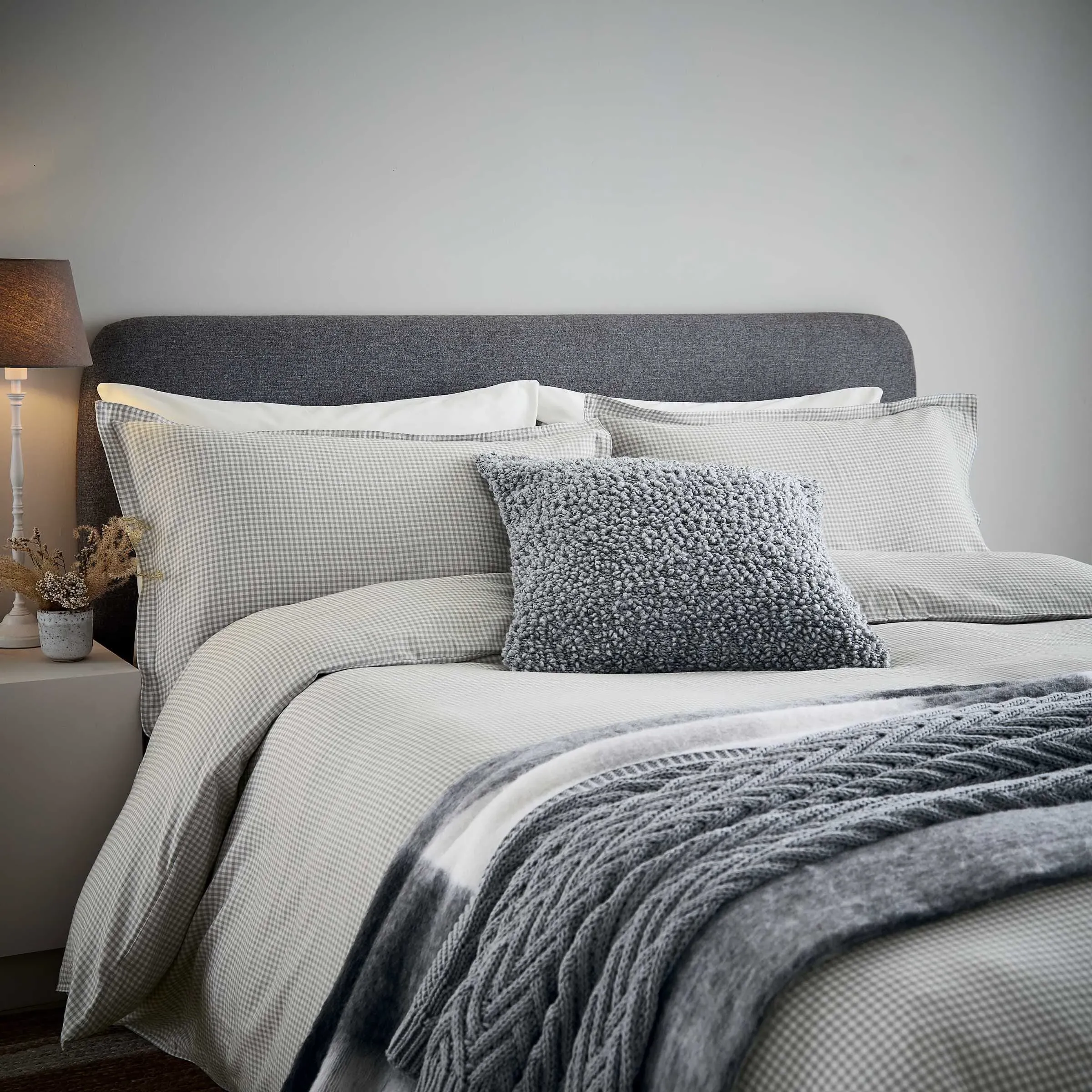 Woven Throw with Fringe - Grey, Wool Blend