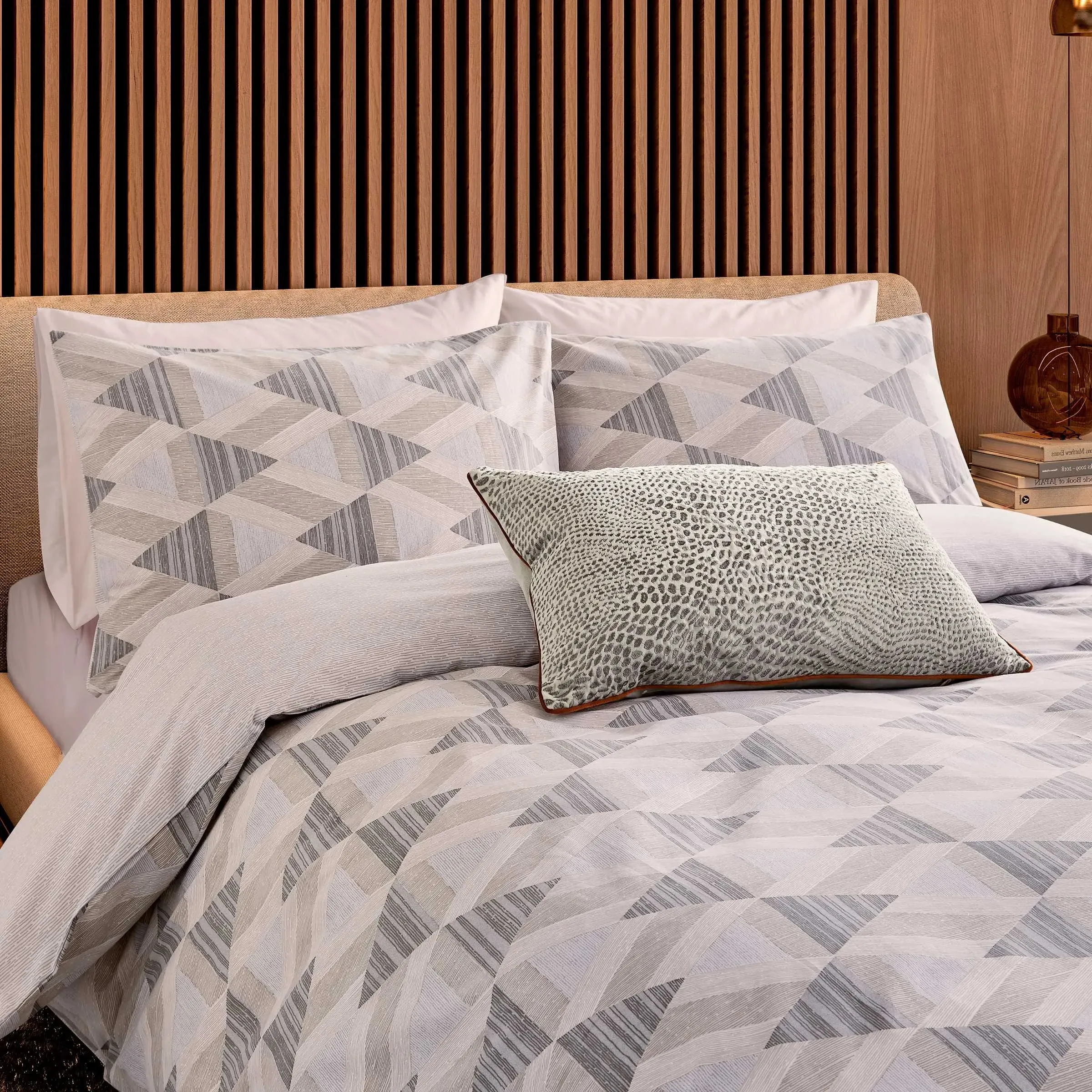 Double Duvet Cover Set Diamond Print - Stone, Cotton