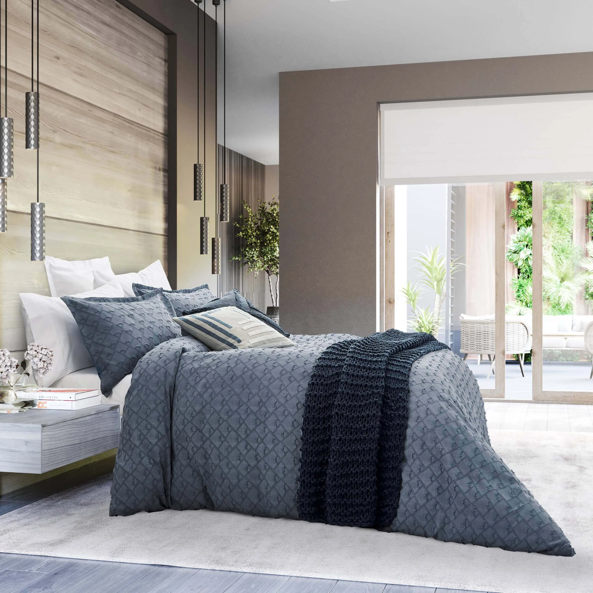 Double Duvet Cover with Tufted Pattern - Blue