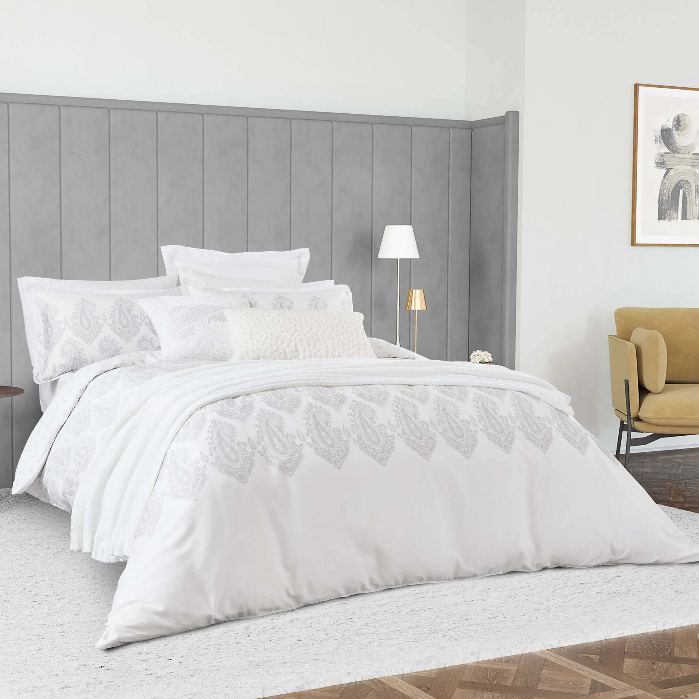 King Size Duvet Cover Set - White, Cotton Sateen