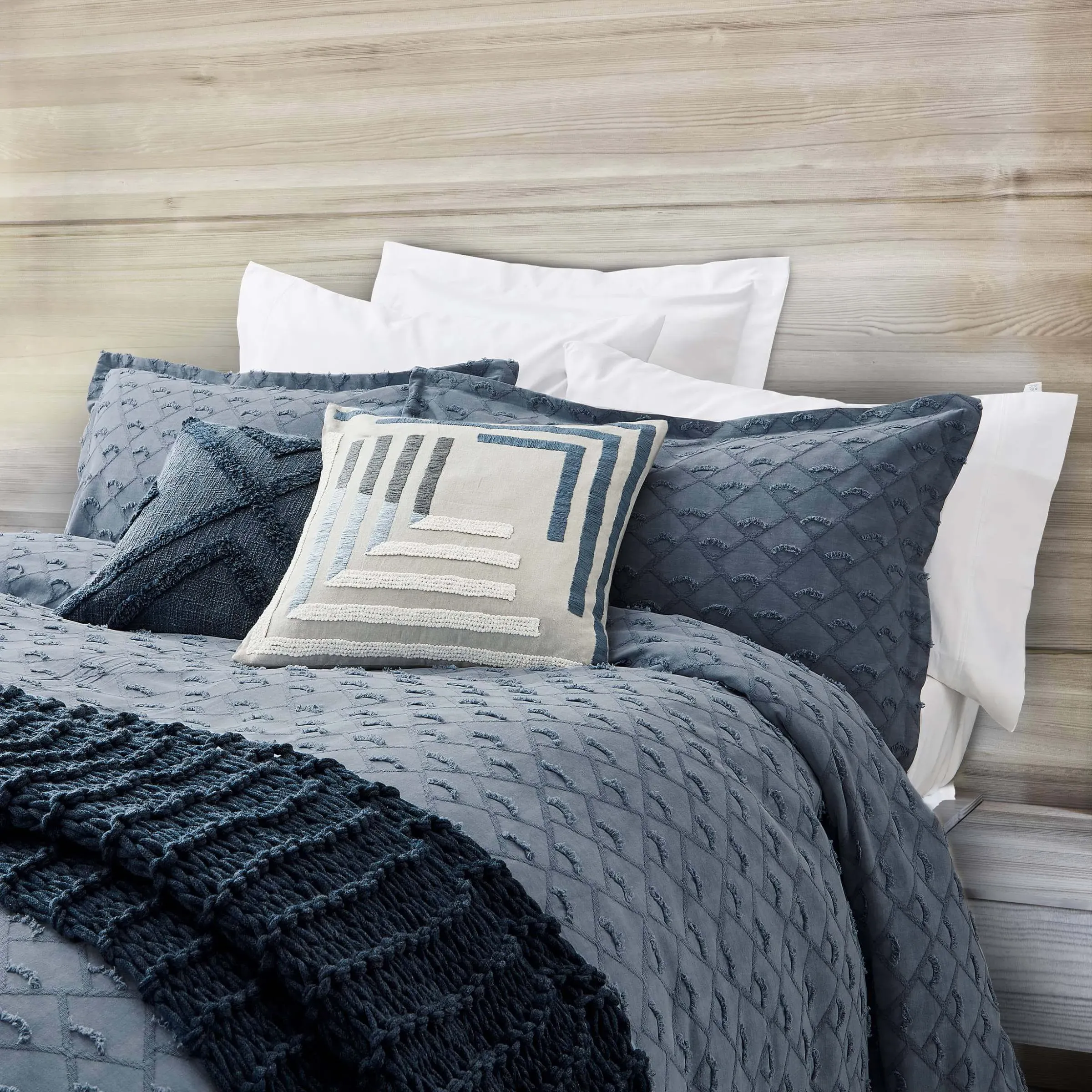 King Size Duvet Cover with Tufted Pattern - Blue