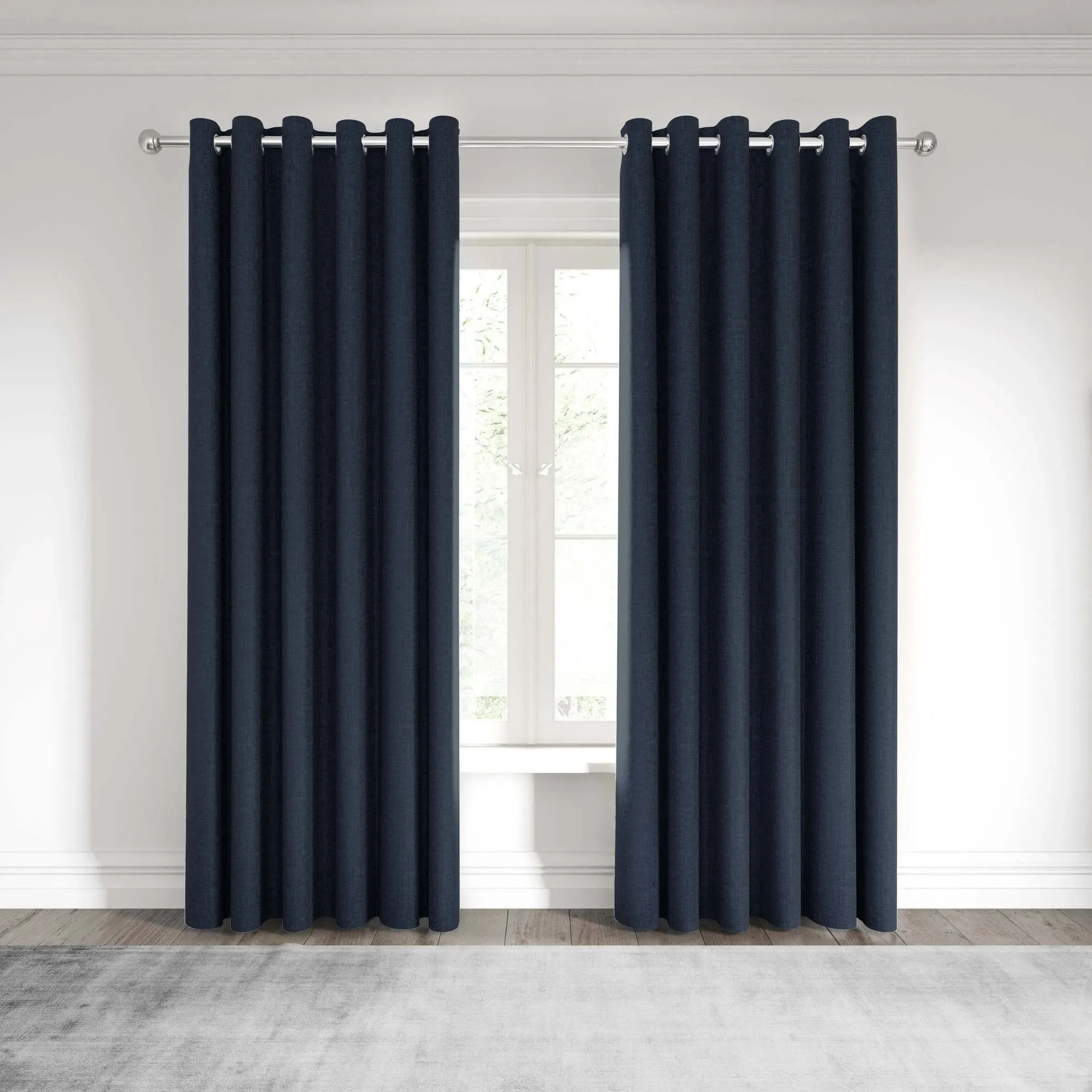 Lined Curtains with Eyelets - Blue, Polyester