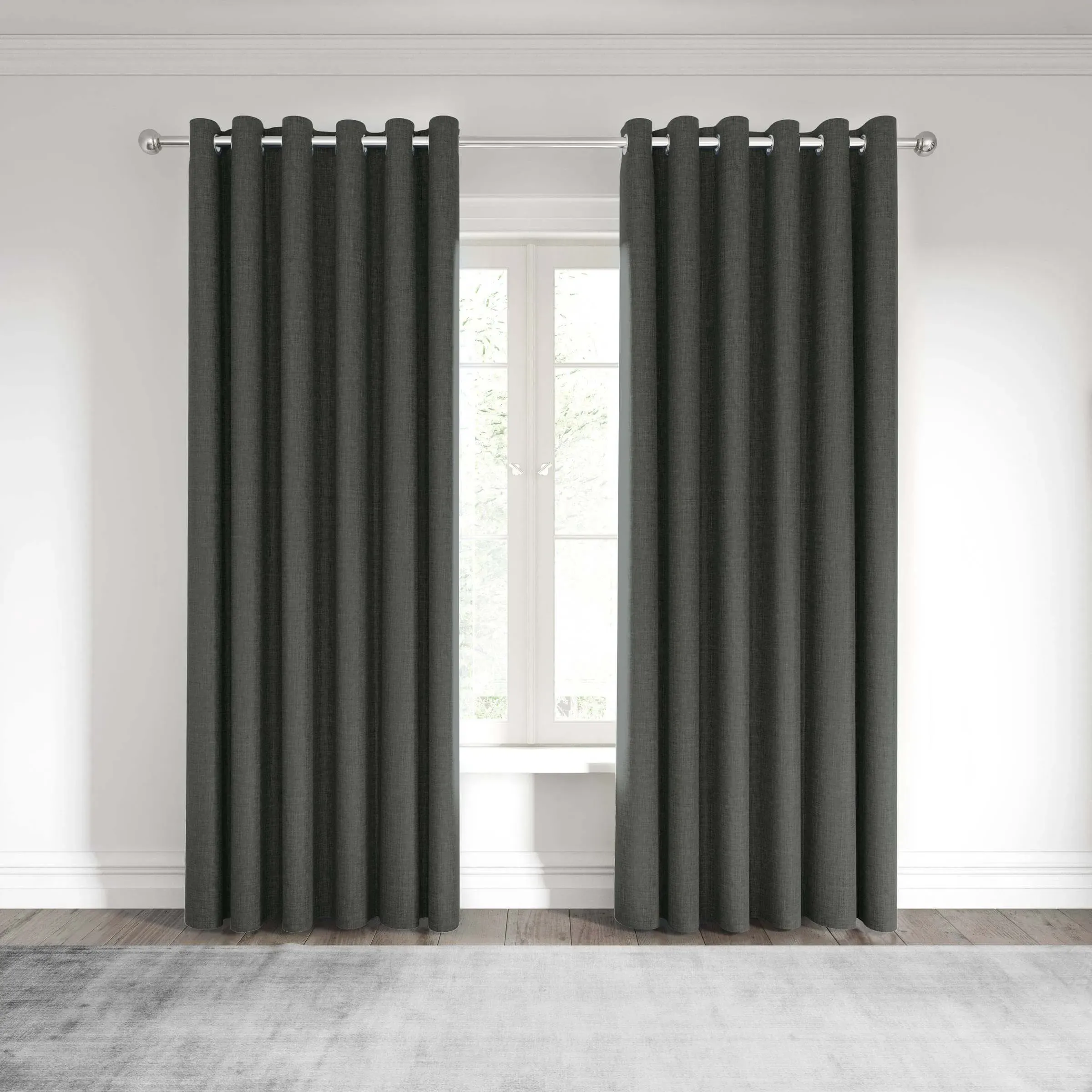 Lined Curtains with Eyelets - Charcoal, Polyester