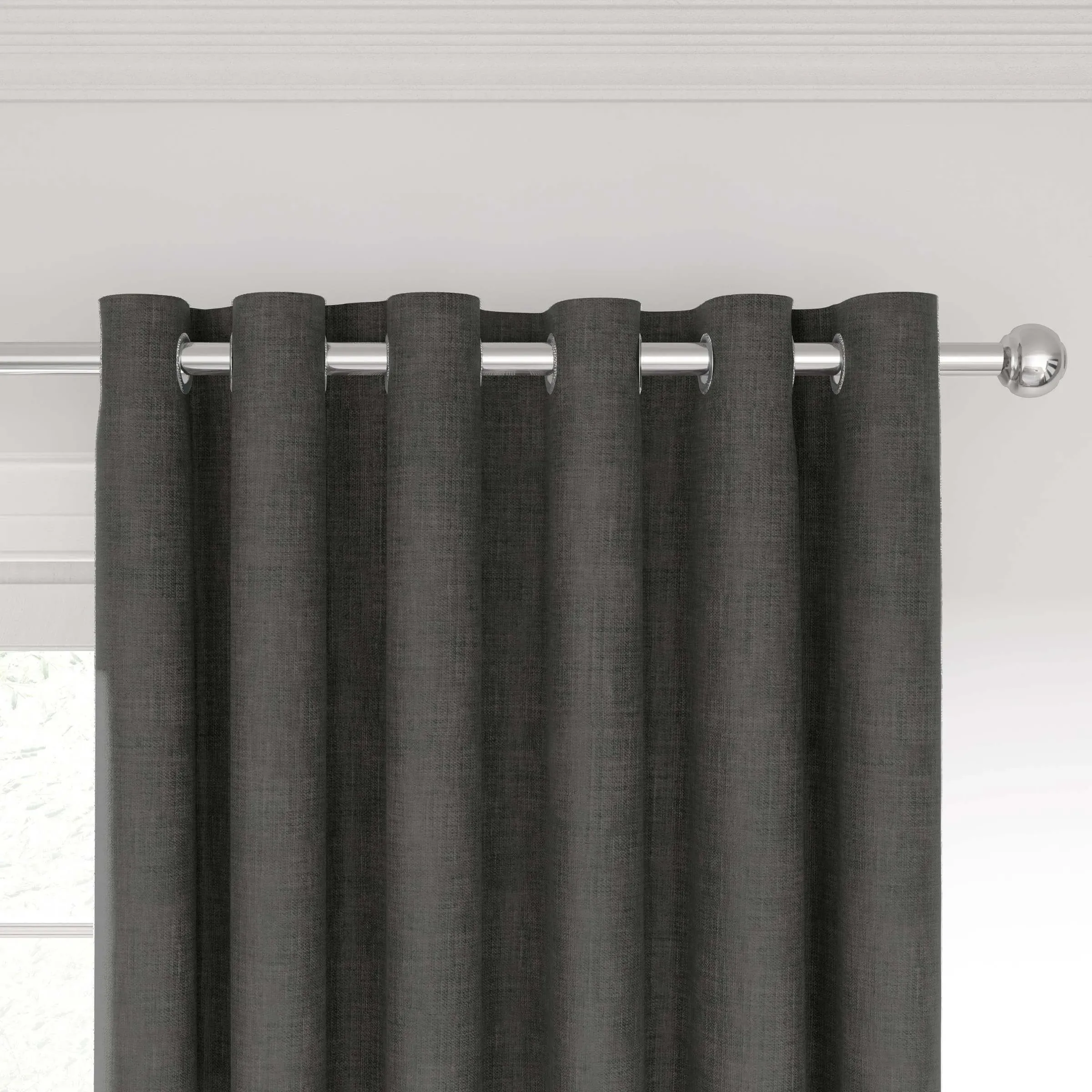 Lined Curtains with Eyelets - Charcoal, Polyester