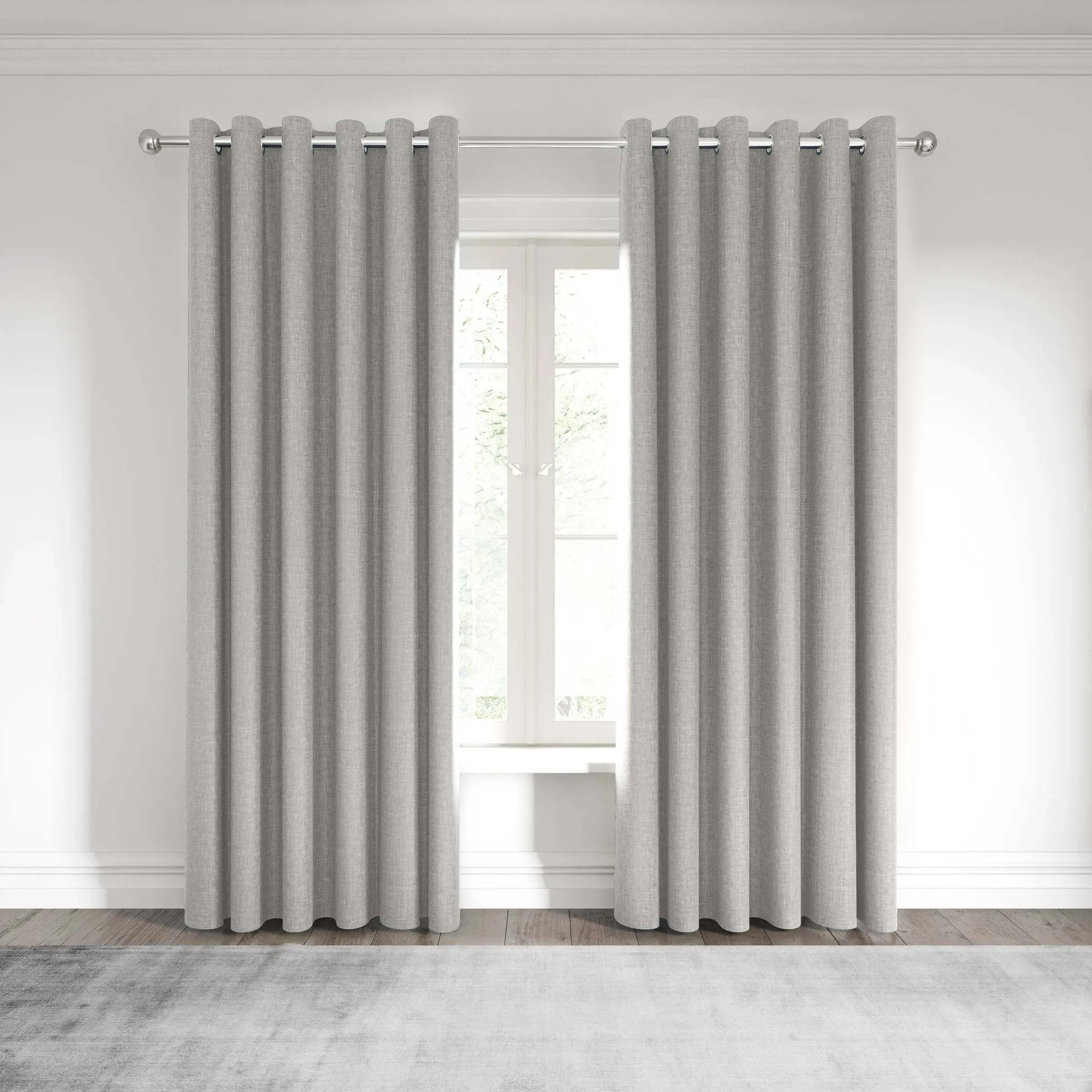 Lined Curtains with Eyelets - Silver, Polyester