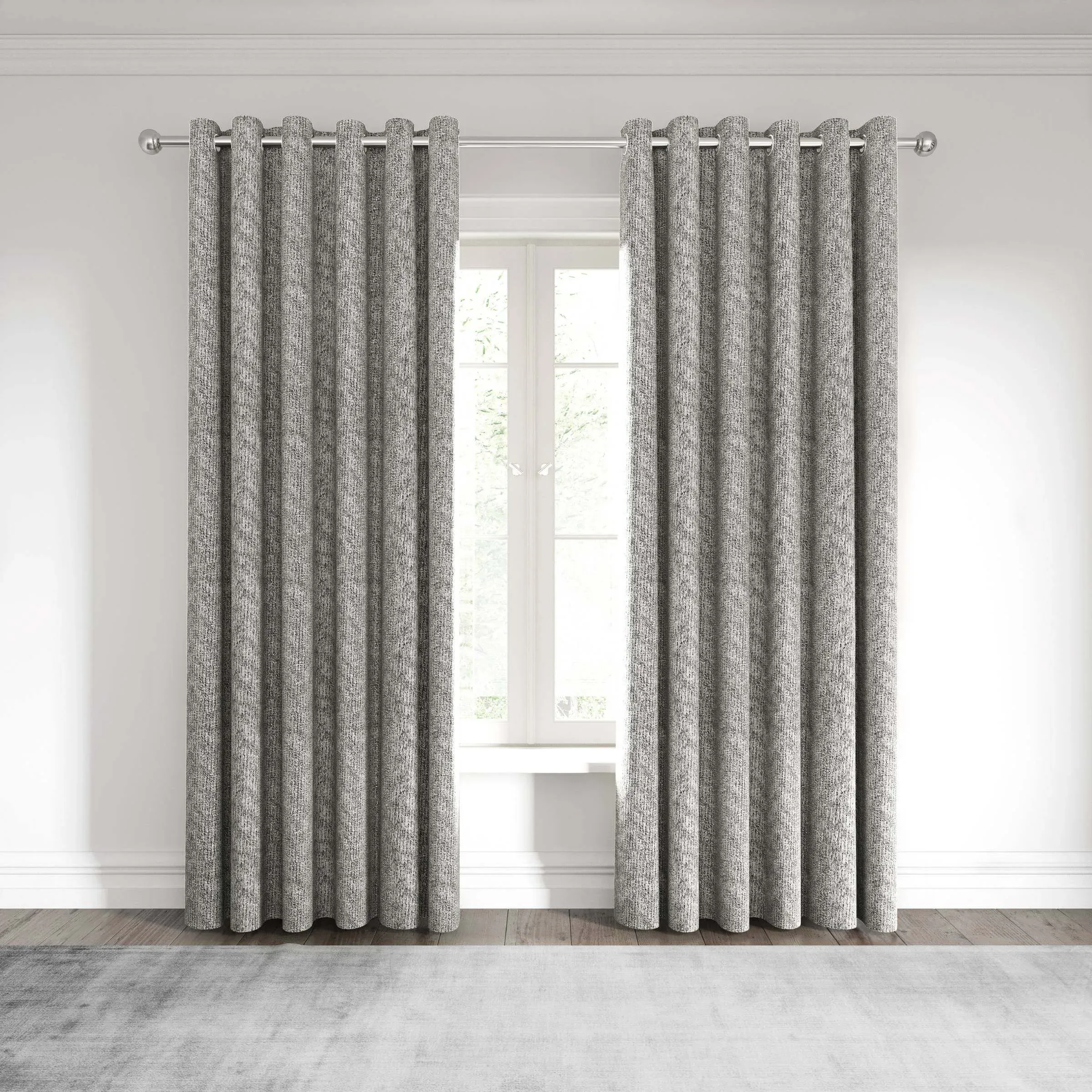 Lined Curtains with Eyelets - Silver, Polyester