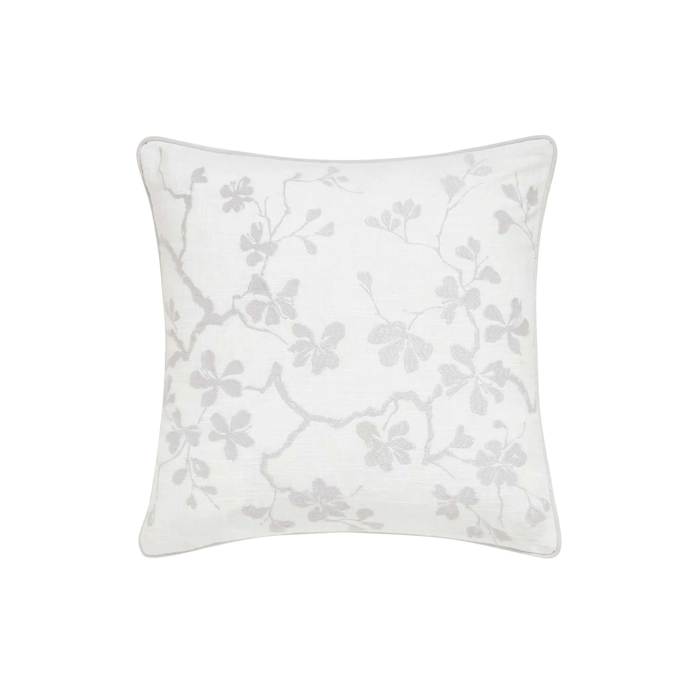 40cm Square Cushion Floral Design - Grey, Linen image