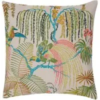 45cm Square Cushion with Embroidery - Green, Cotton