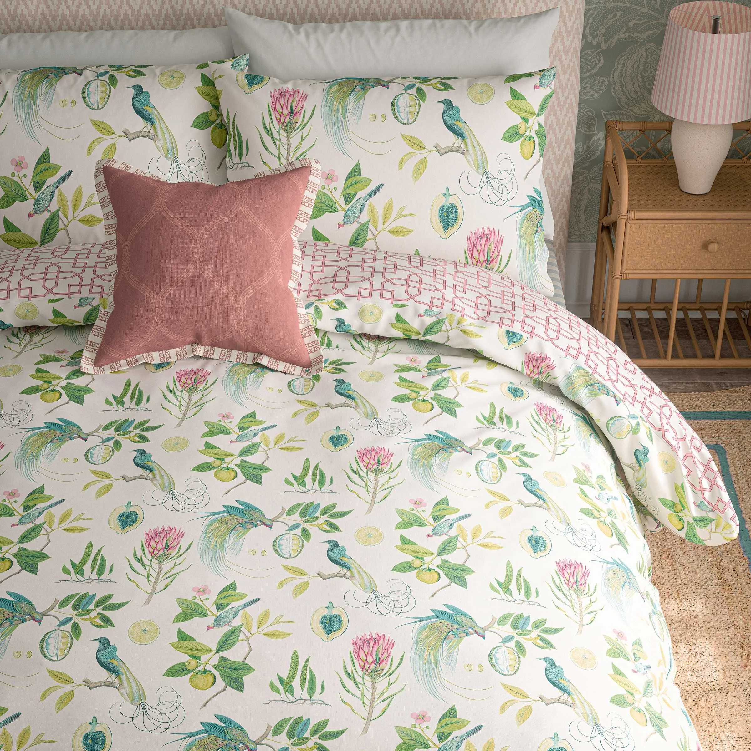 45cm Square Cushion with Flange - Pink, Cotton