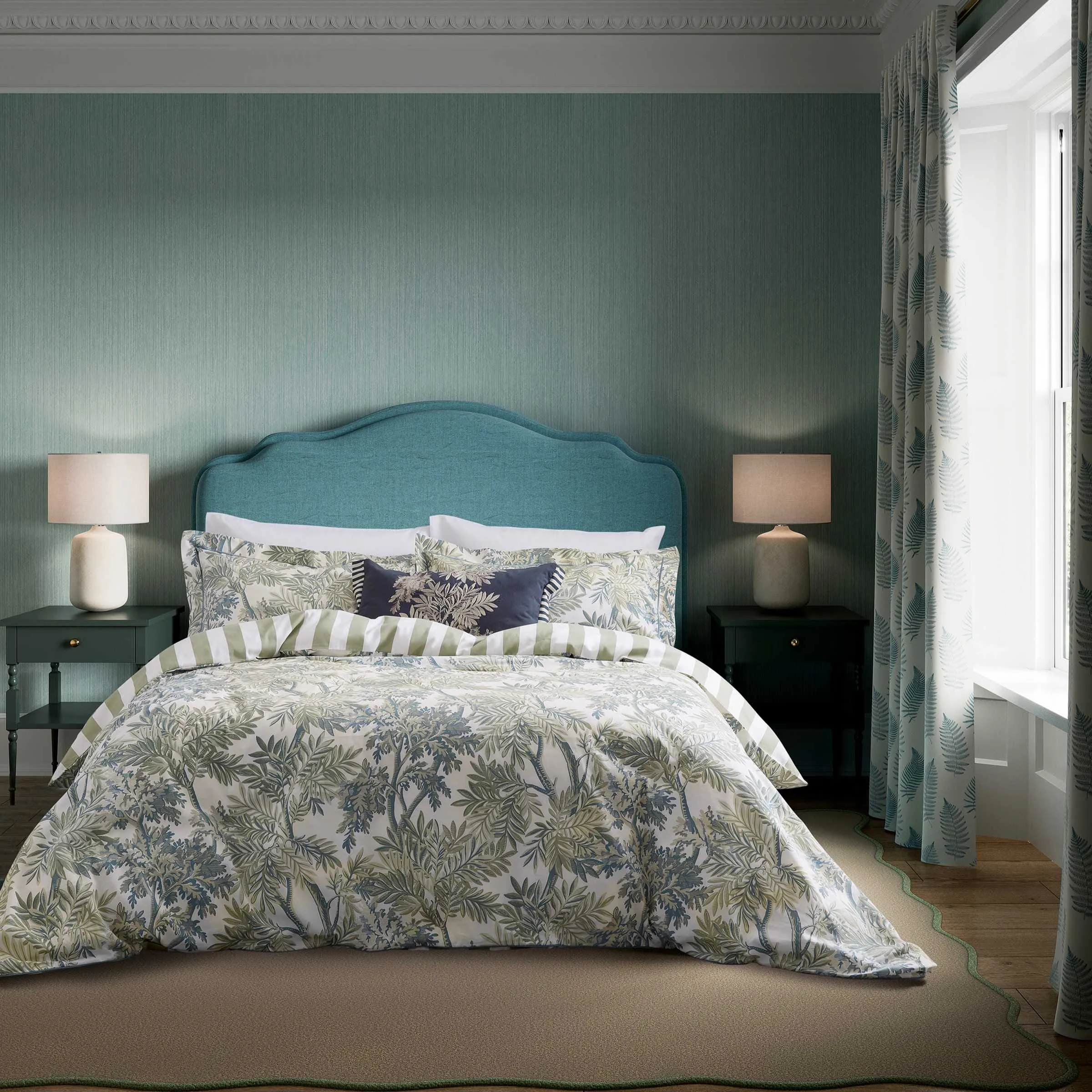 Double Duvet Cover Set - Blue, Cotton Sateen