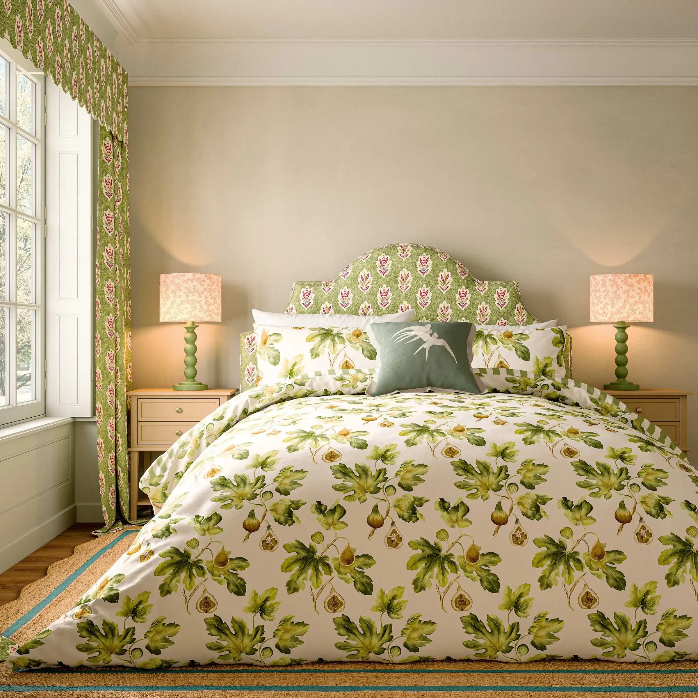 Double Duvet Cover Set - Green, Cotton