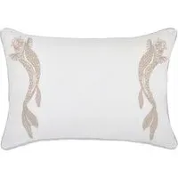 Embroidered Cushion with Lotus Leaf - Ivory, Cotton