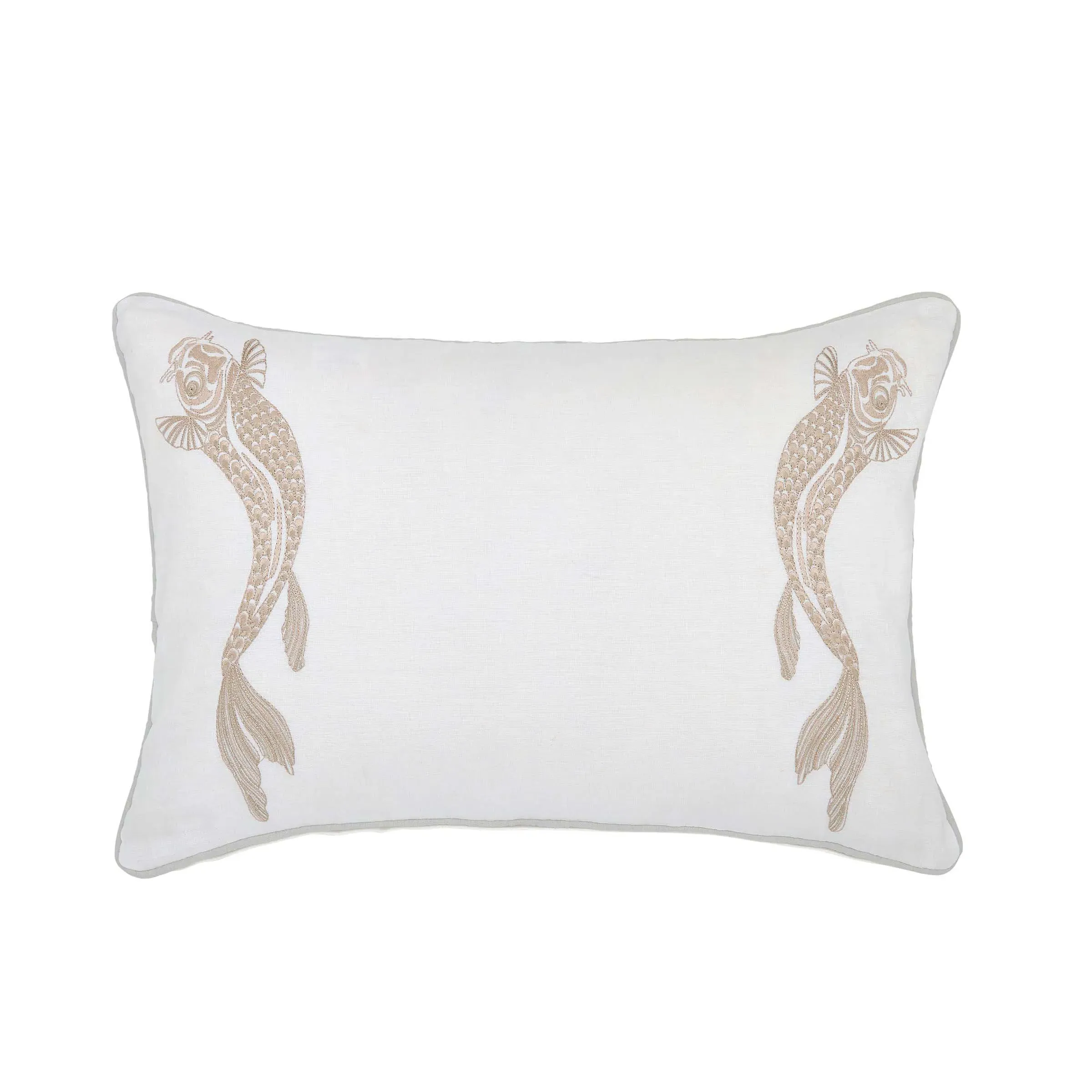 Embroidered Cushion with Lotus Leaf - Ivory, Cotton image