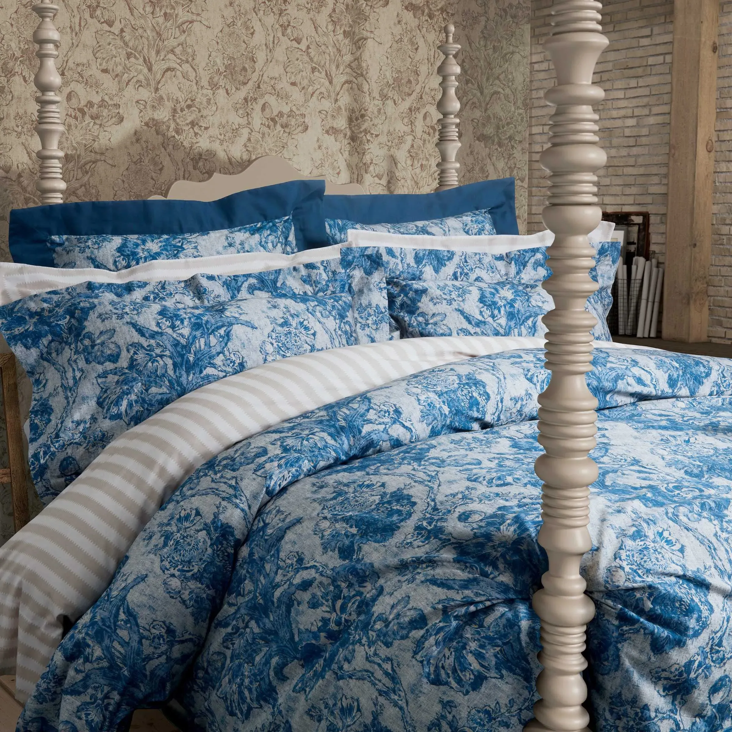 Double Duvet Cover Set - Blue, Cotton Sateen