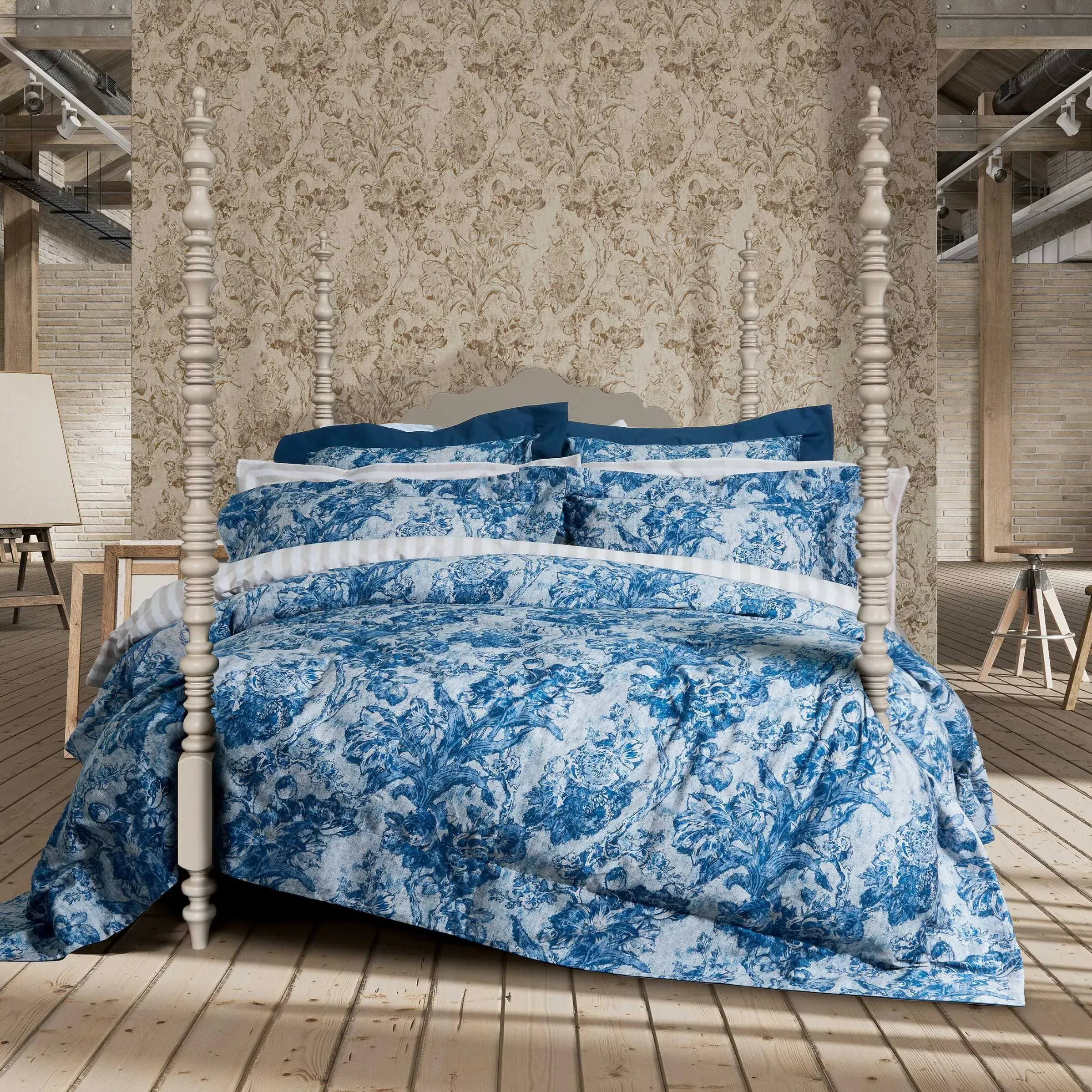 King Size Duvet Cover Set - Blue, Cotton Sateen