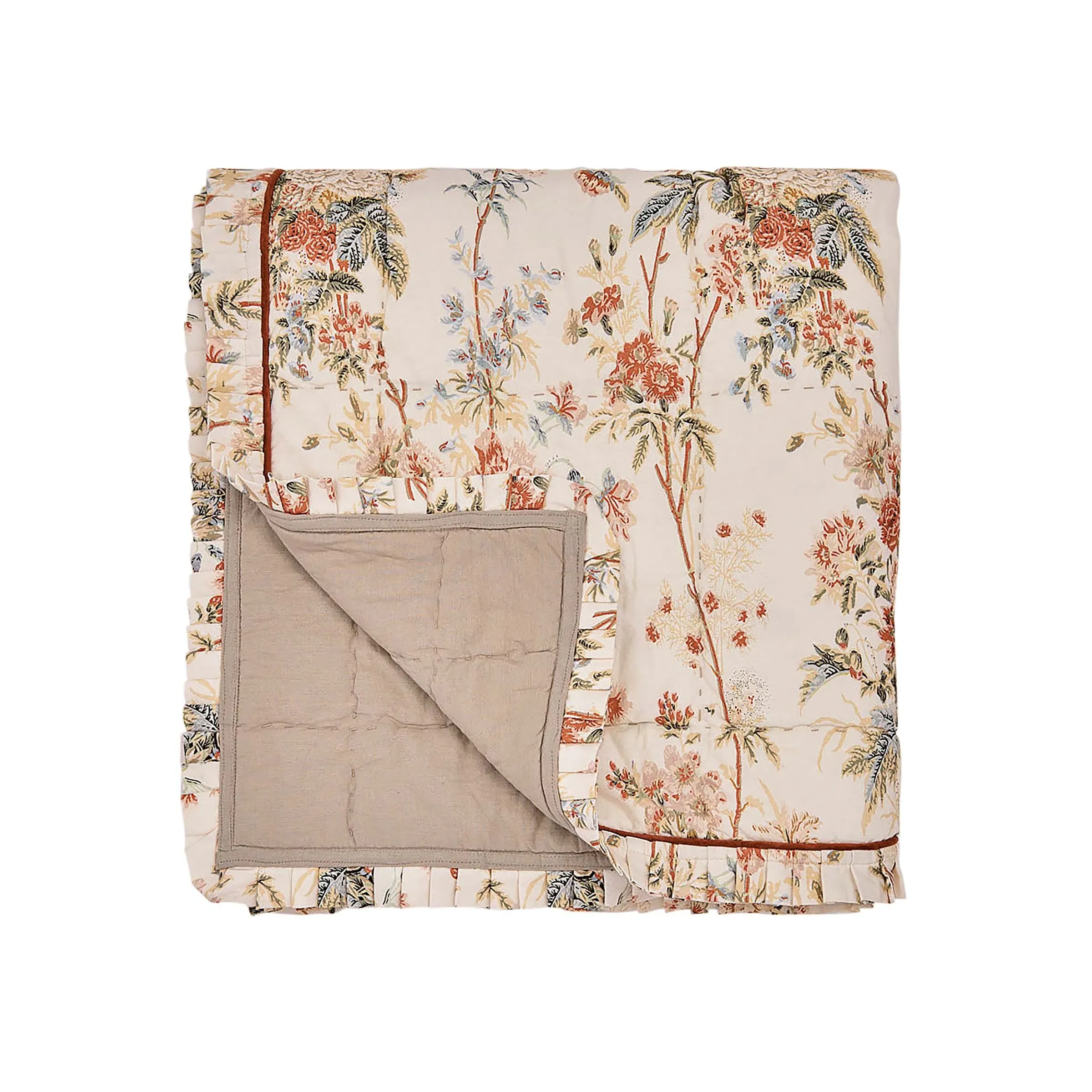 Quilted Throw with Floral Print - Carmine image