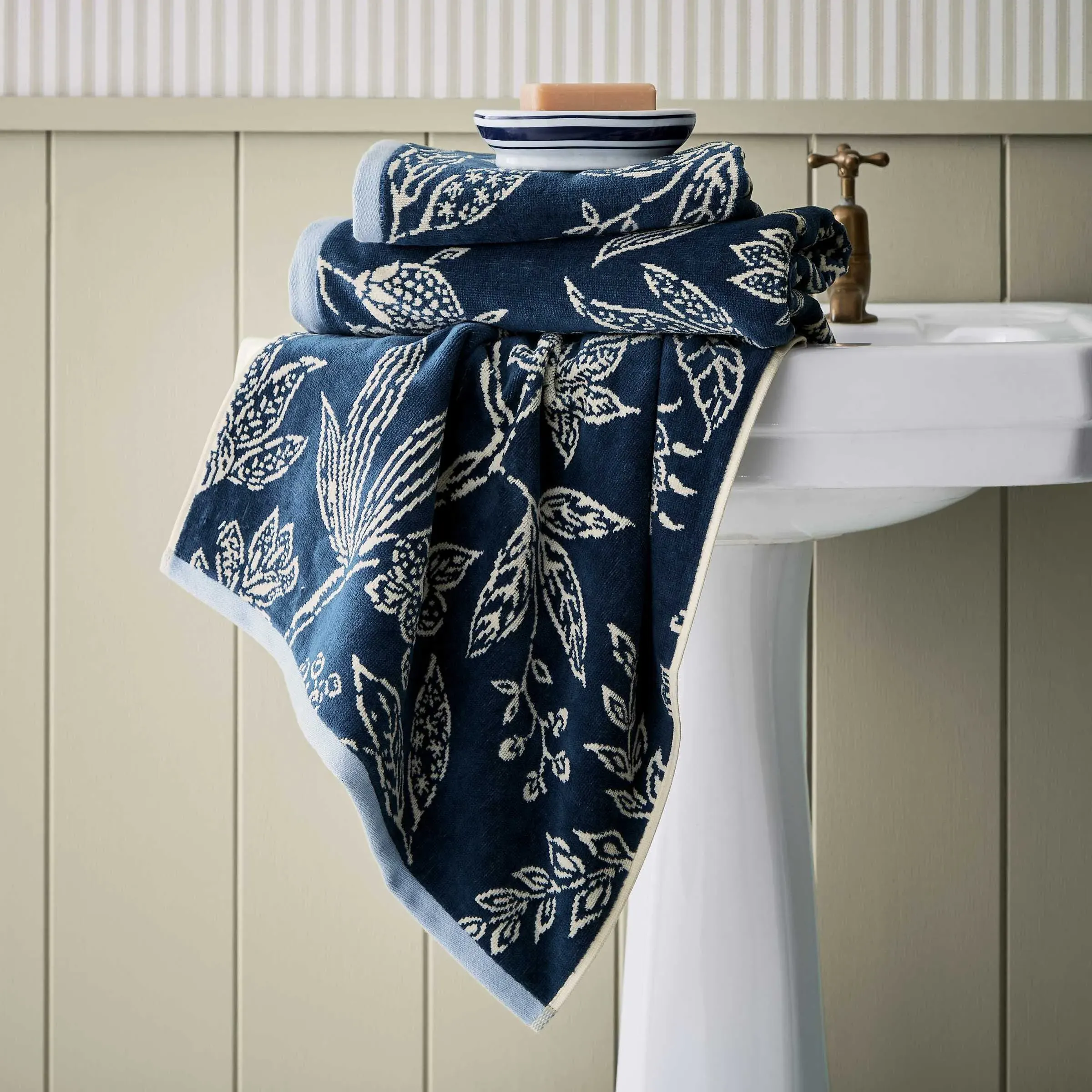 Hand Towel with Block Print - Blue, Cotton