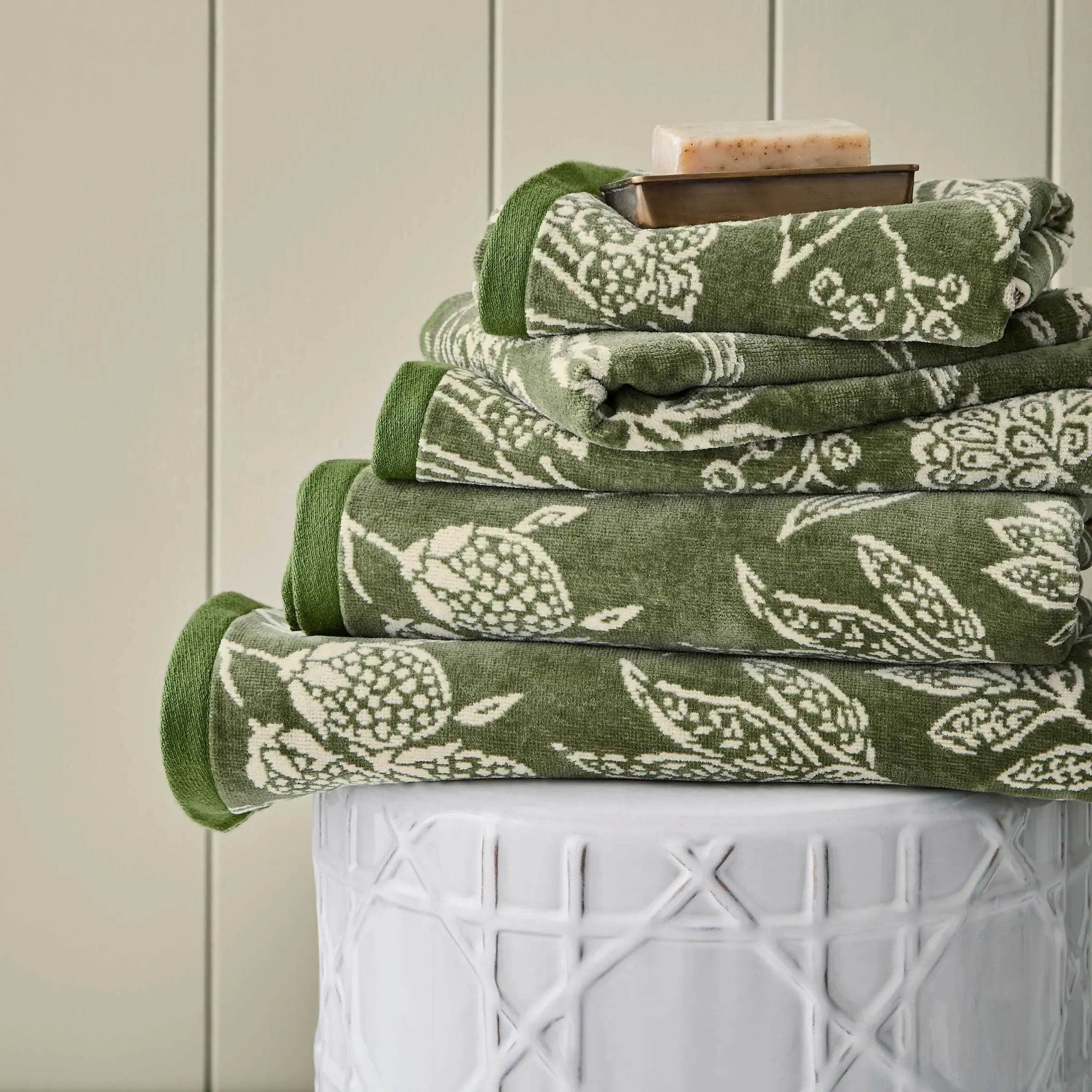 Hand Towel with Block Print - Green, Cotton