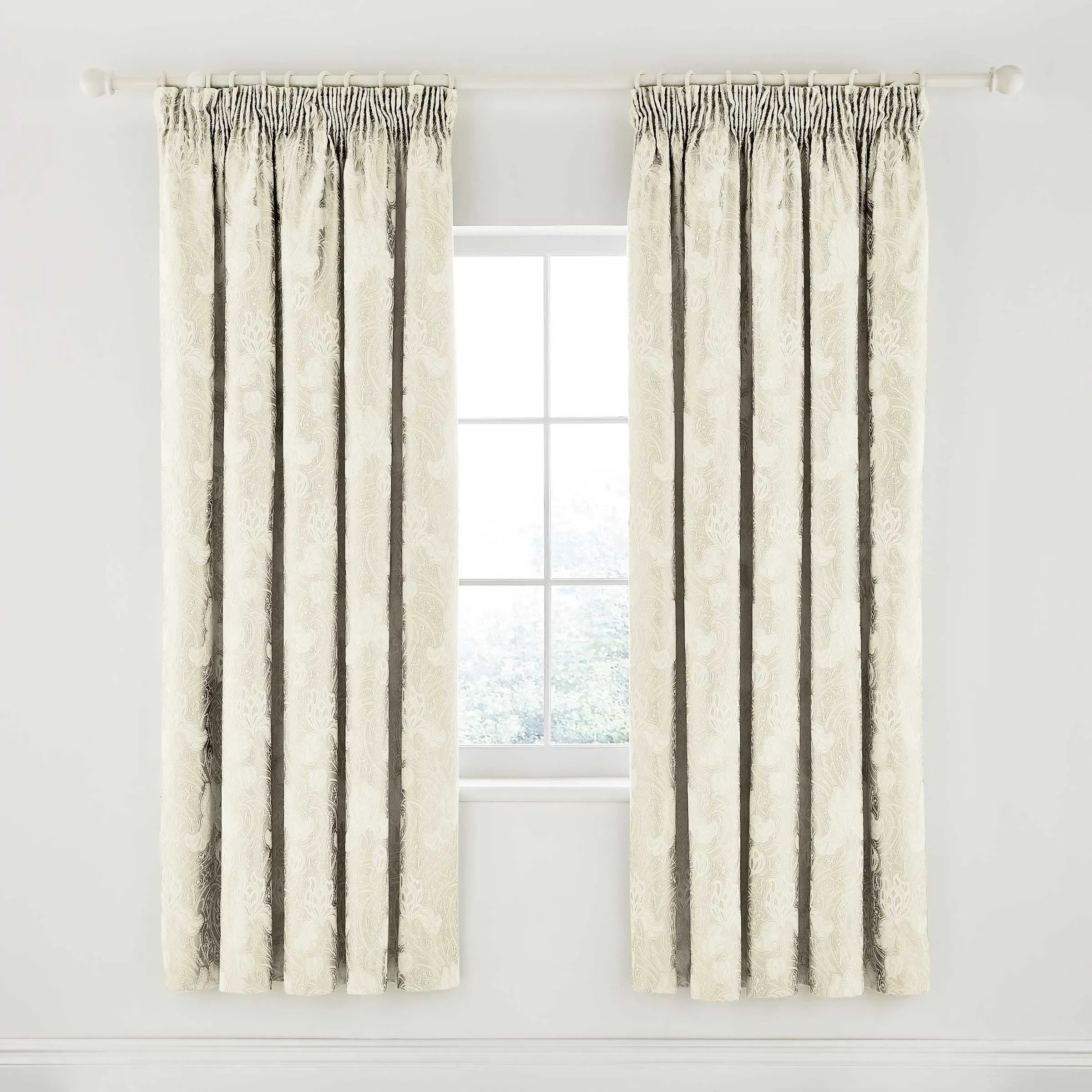 Lined Curtains with Floral Pattern - Ivory