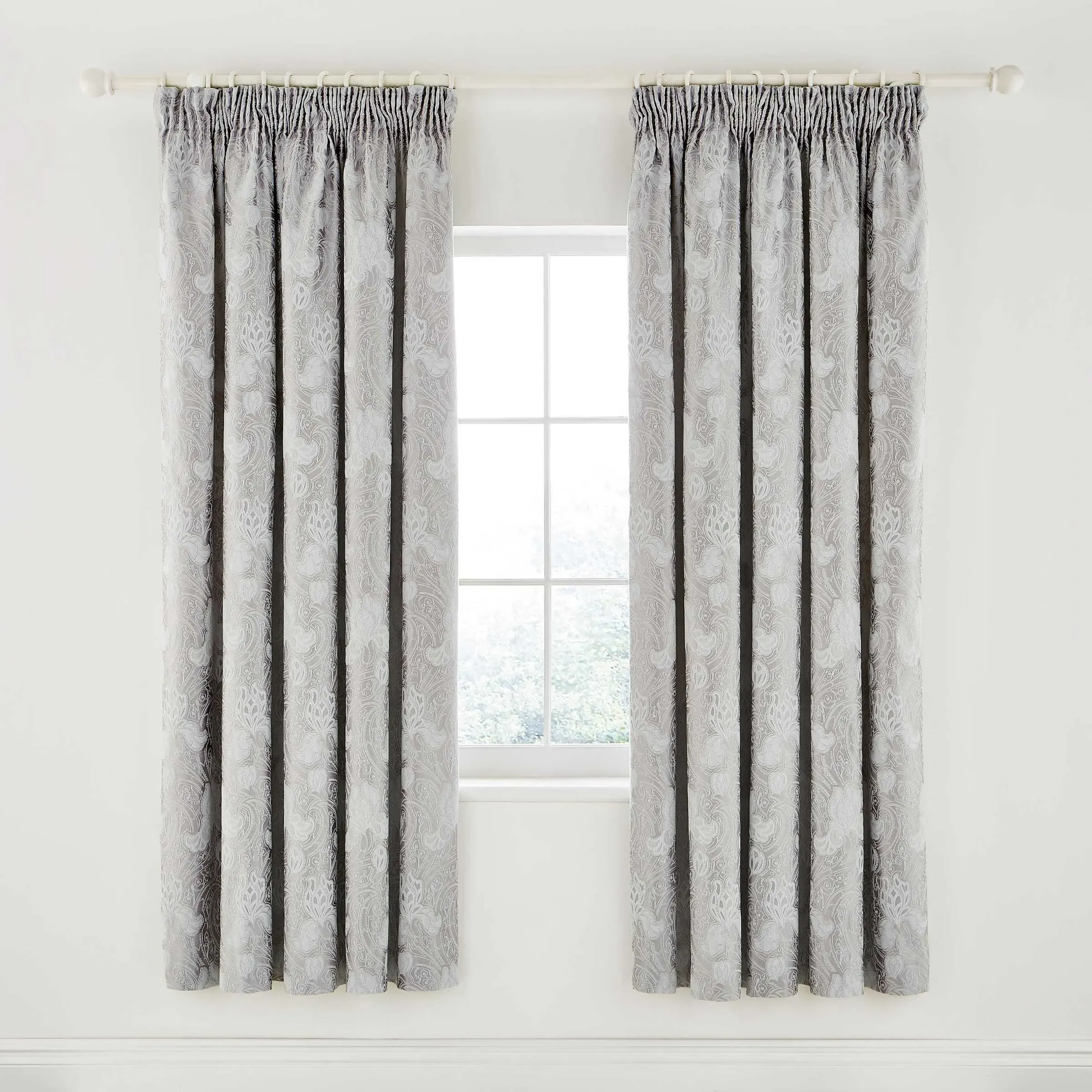 Lined Curtains with Floral Pattern - Platinum