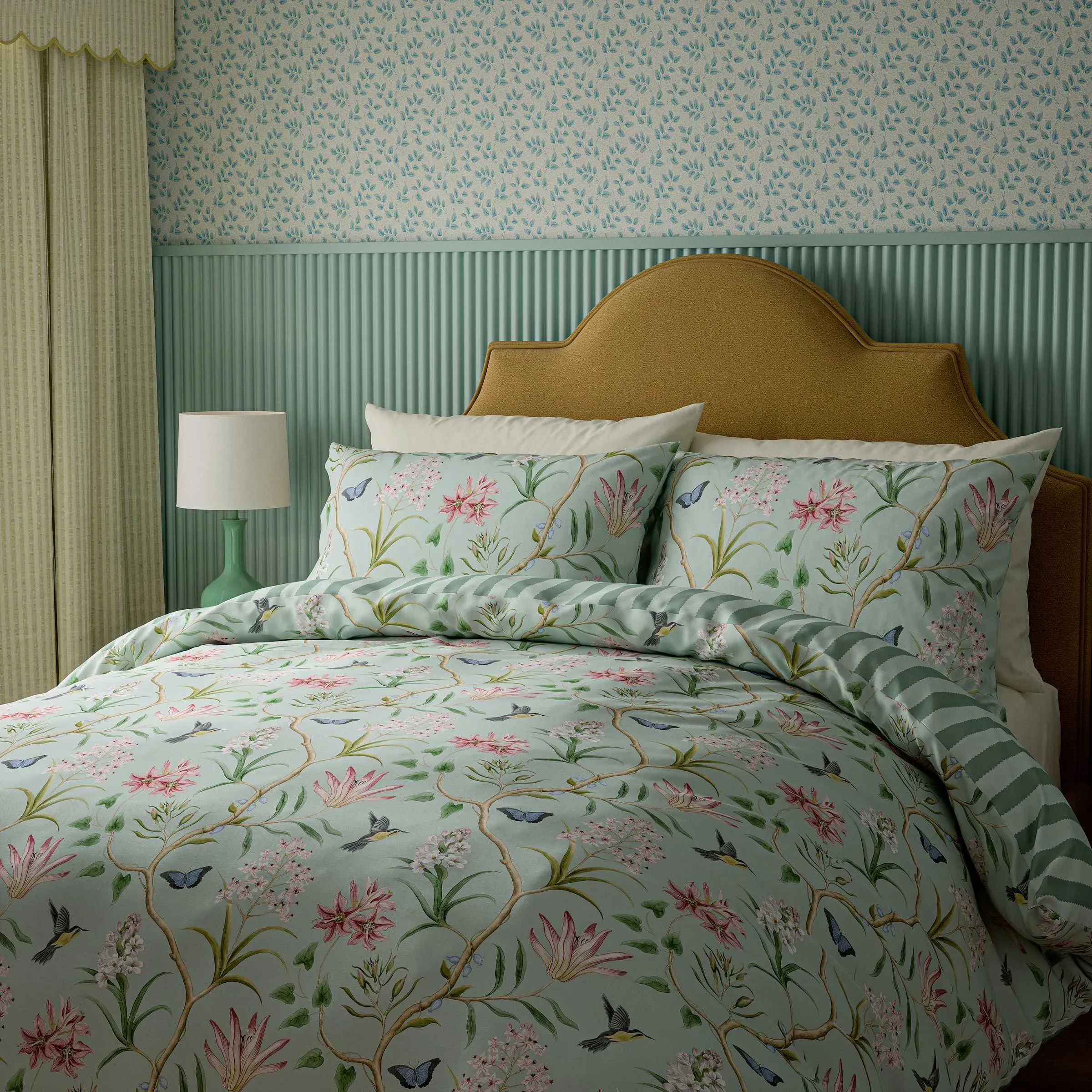 Sanderson Clementine Single Duvet Cover Set - Raspberry/Sea Breeze, Cotton product
