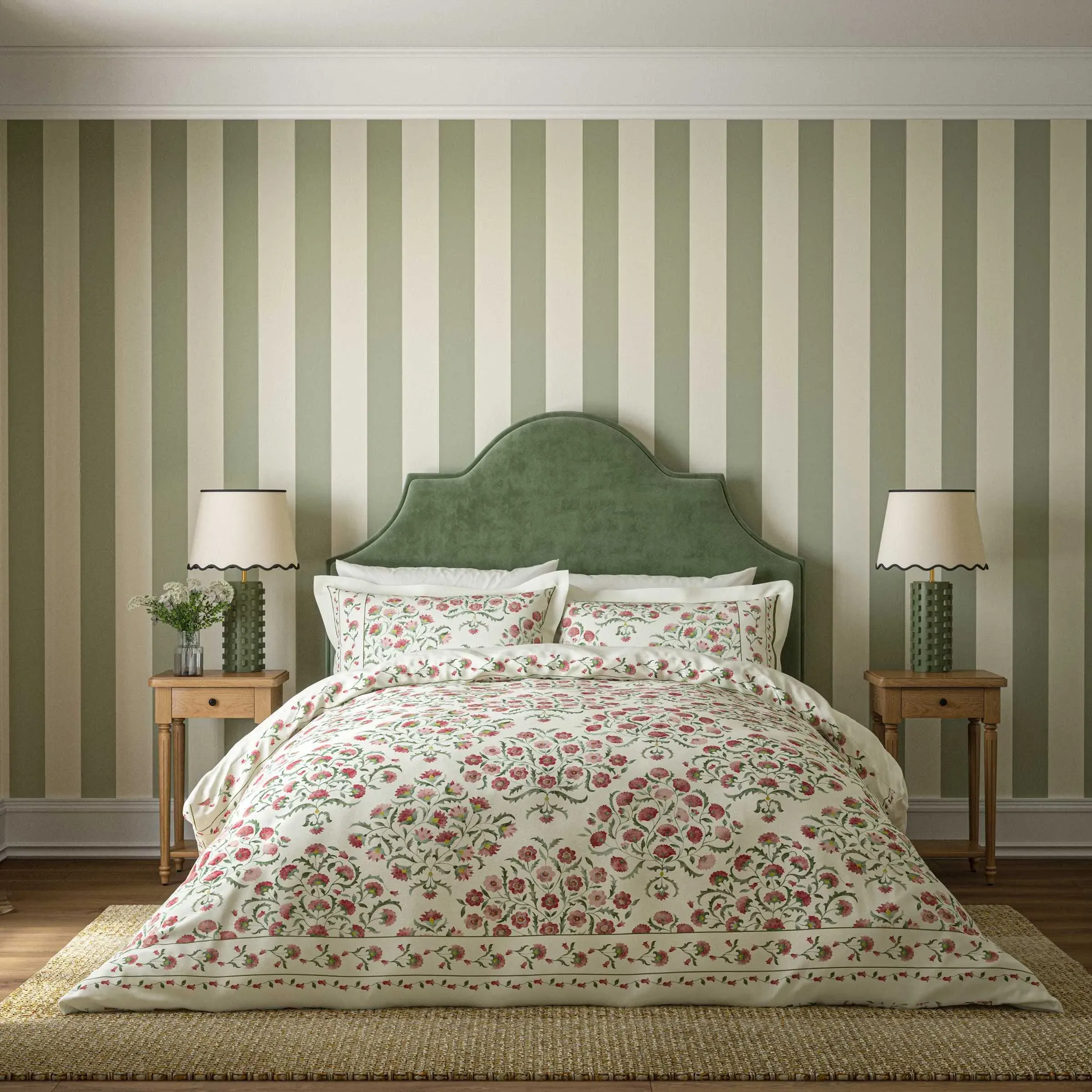 Ottoman Double Duvet Cover Set - Rose & Olive, Cotton Sateen alternate view