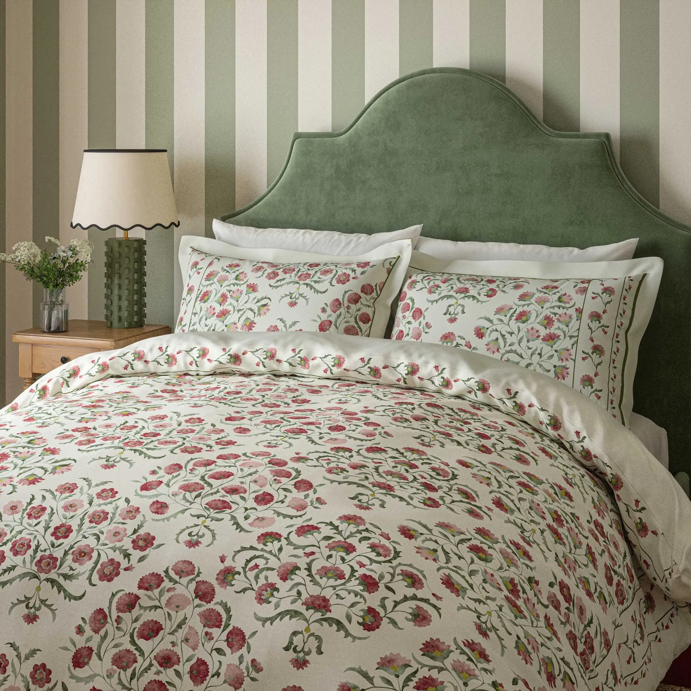 Ottoman Double Duvet Cover Set - Rose & Olive, Cotton Sateen product
