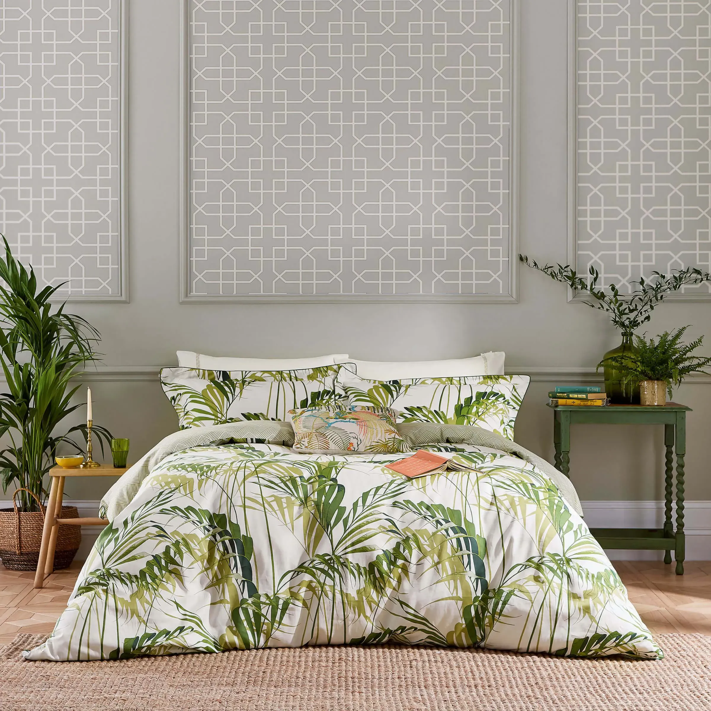 Palm House Single Duvet Cover Set - Botanical Green, Cotton Sateen alternate view