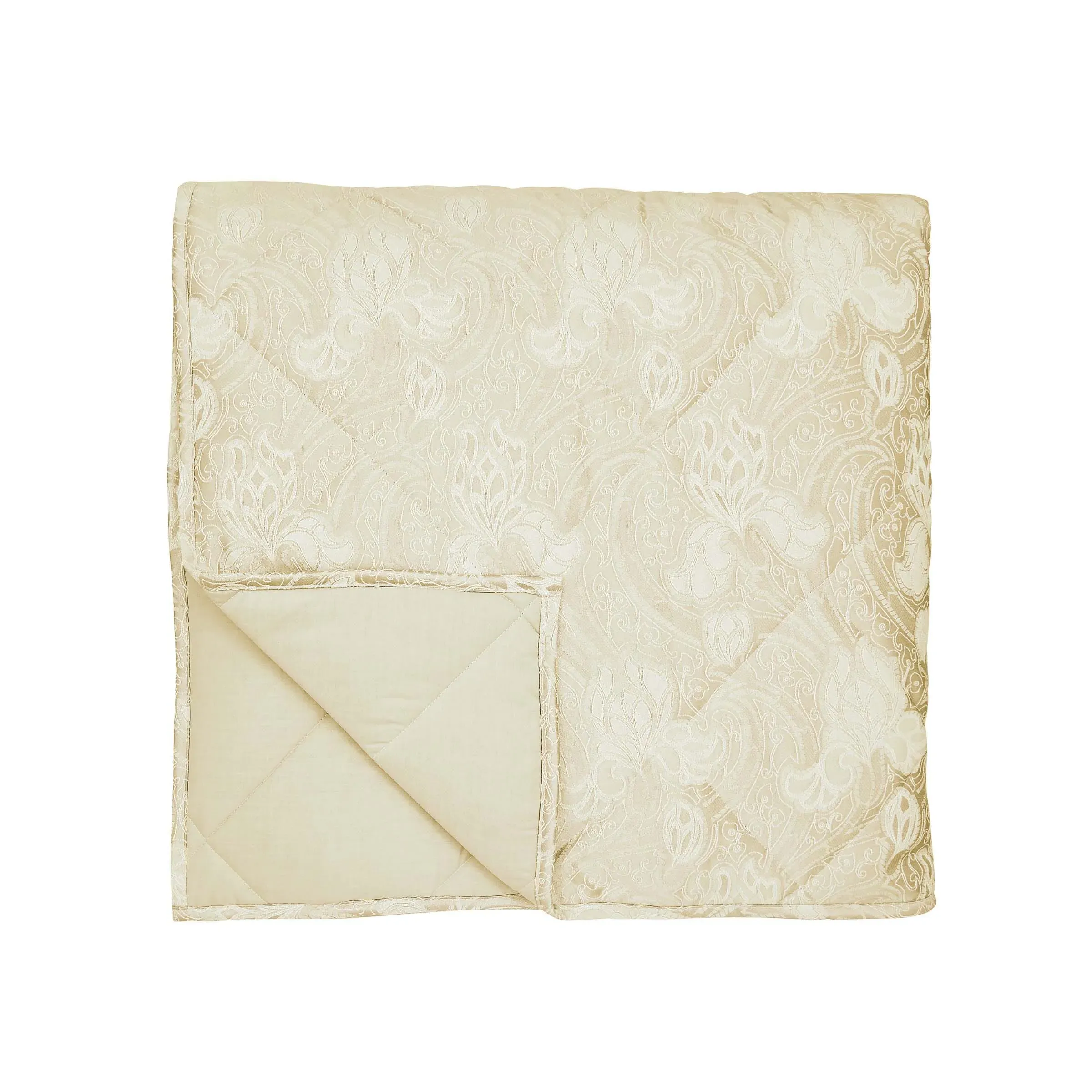 Quilted Throw with Floral Pattern - Ivory