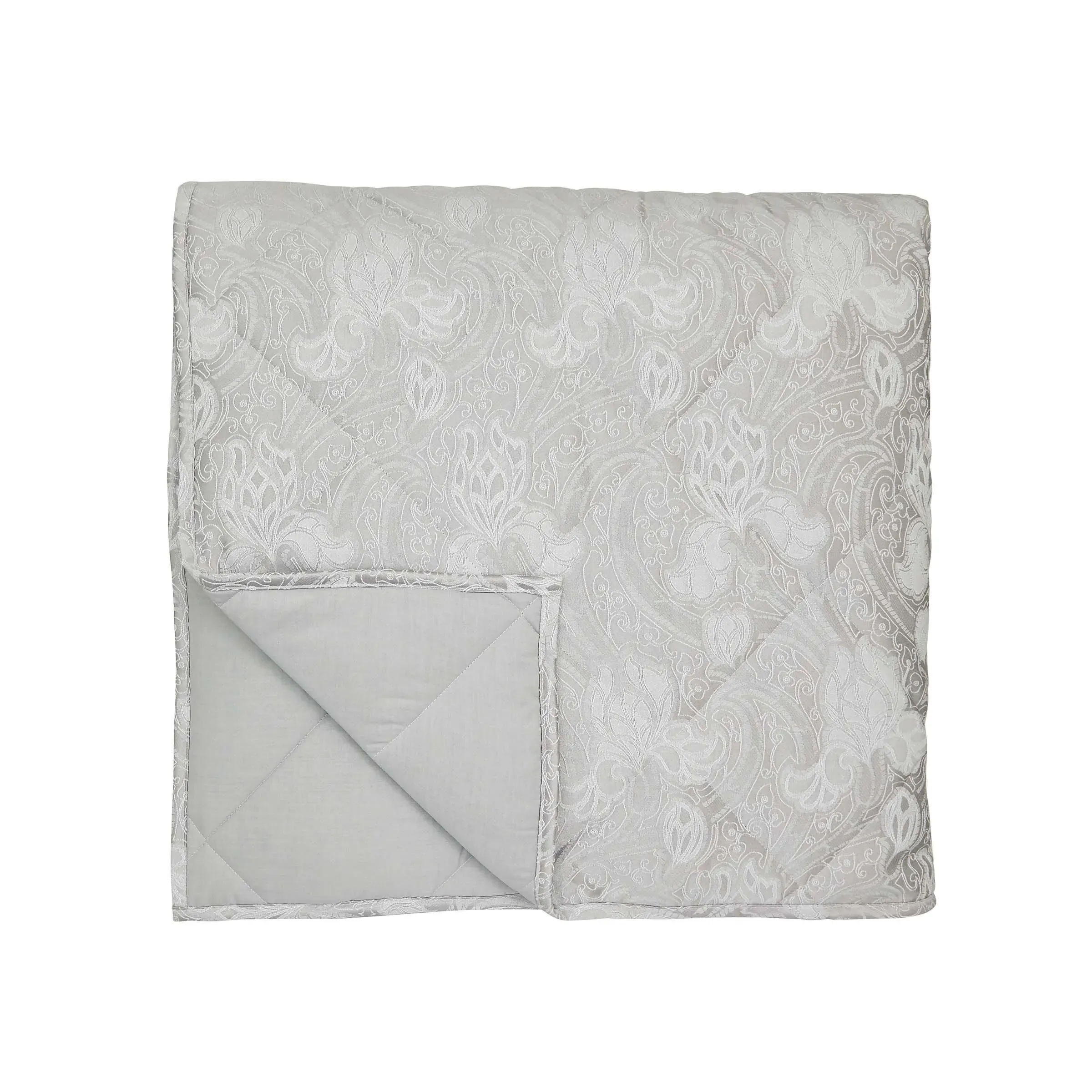 Quilted Throw with Floral Pattern - Platinum