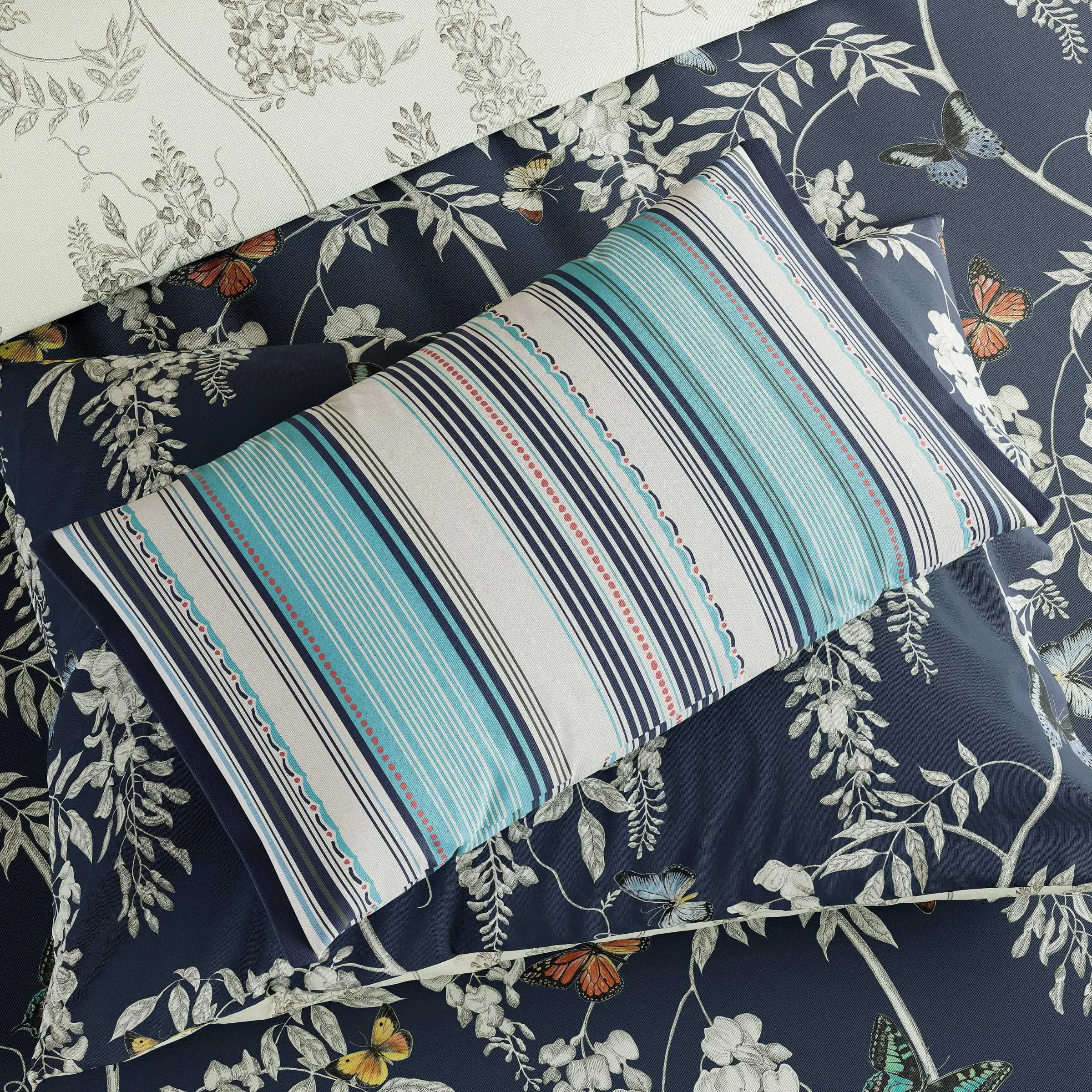 Rectangular Cushion Wisteria Print - Blue, Cotton