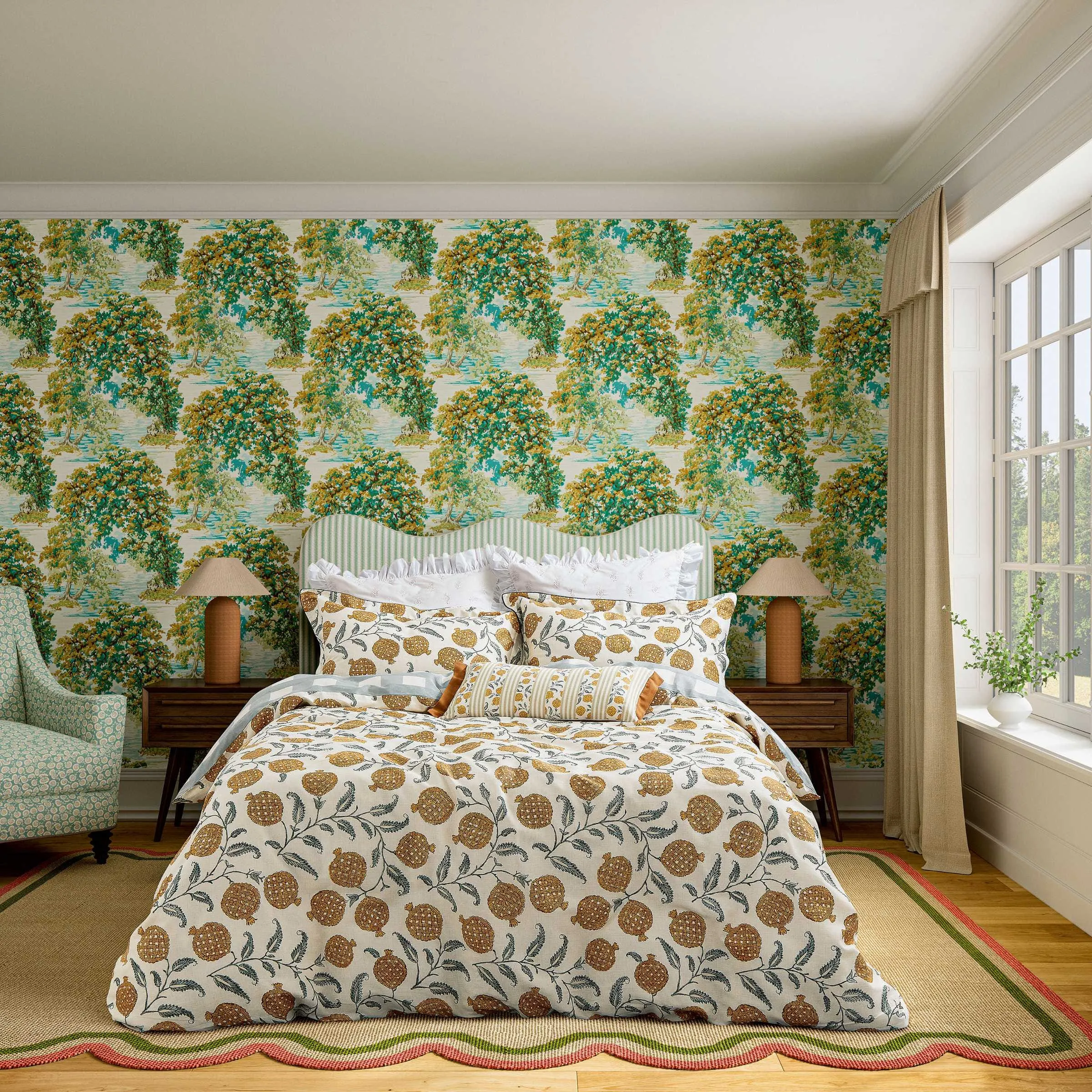 Rectangular Cushion with Print - Woad, Cotton