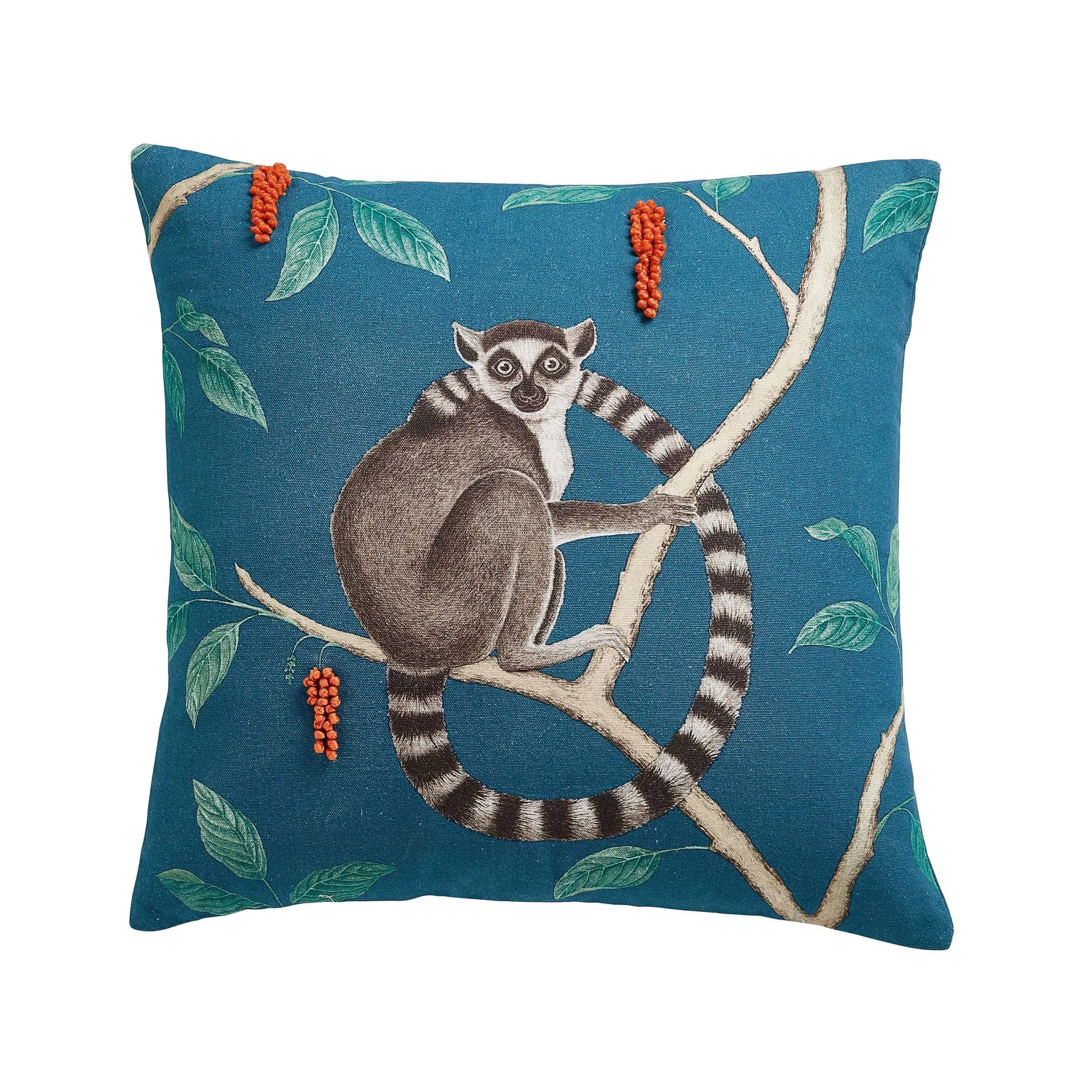 Square Cushion with Botanical Print - Indigo, Cotton image