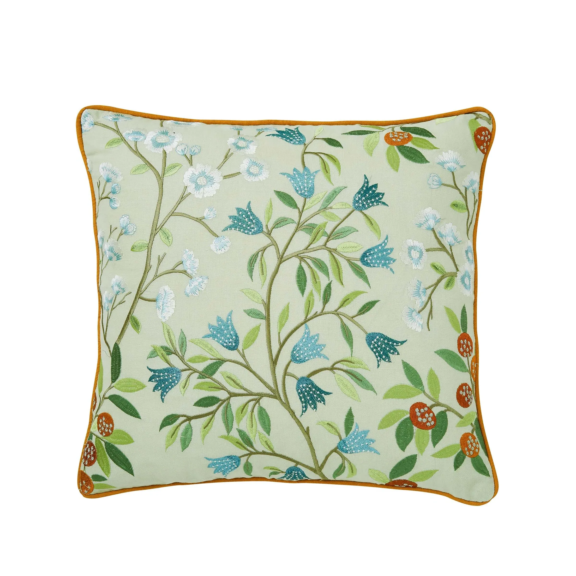 Square Cushion with Embroidery - Green, Linen image