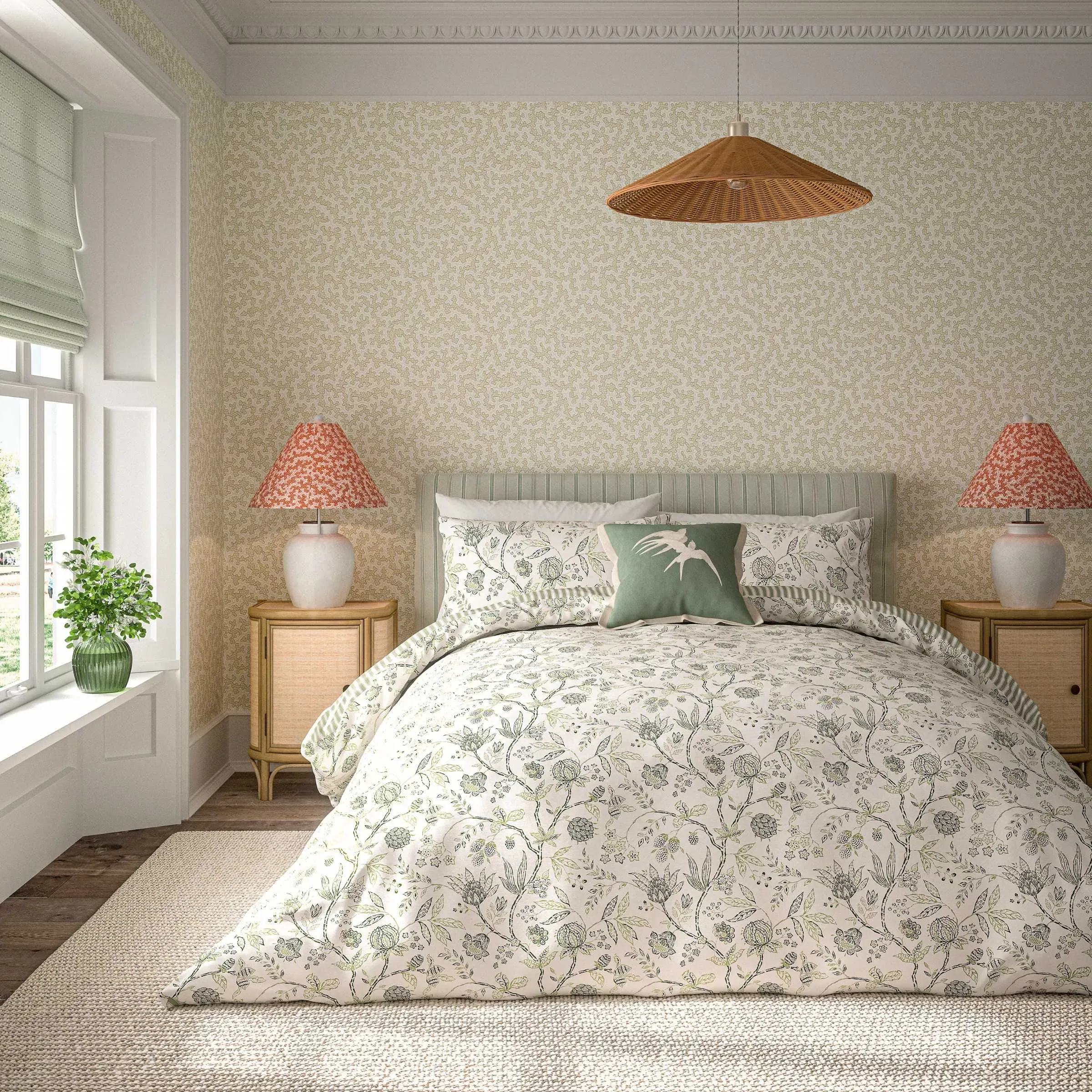 Super King Duvet Cover Set - Green, Cotton