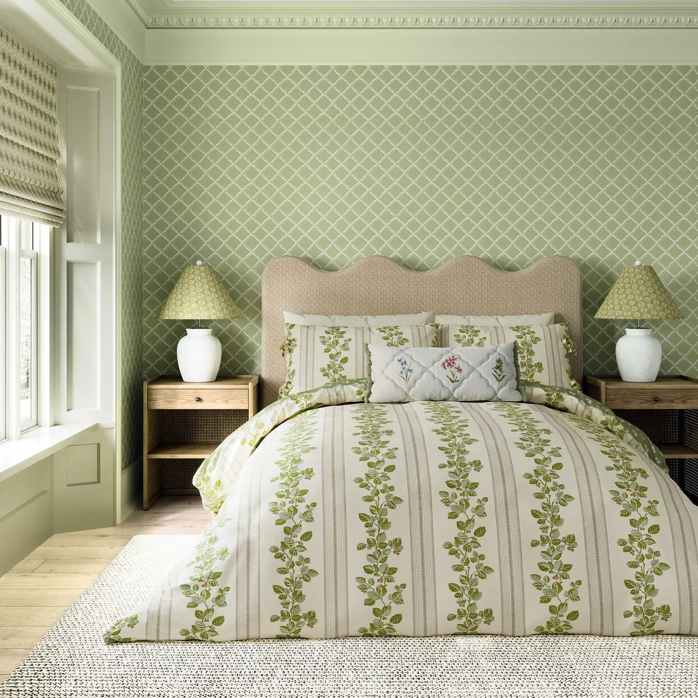 Cobnut Stripe Single Duvet Cover Set - Leaf Green, Cotton Percale alternate view