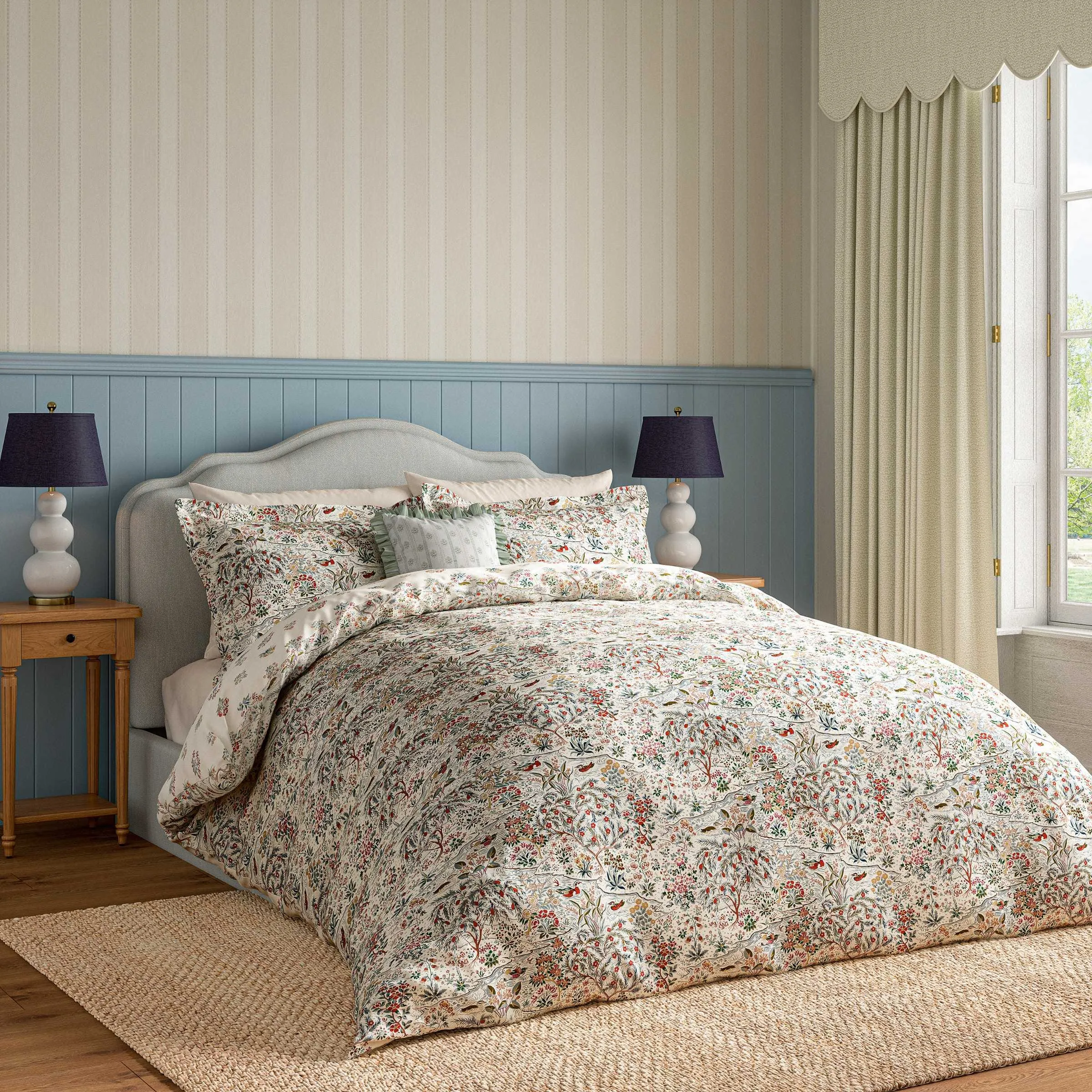 Moat Birds Single Duvet Cover Set - Damson & Cobalt, Cotton alternate view