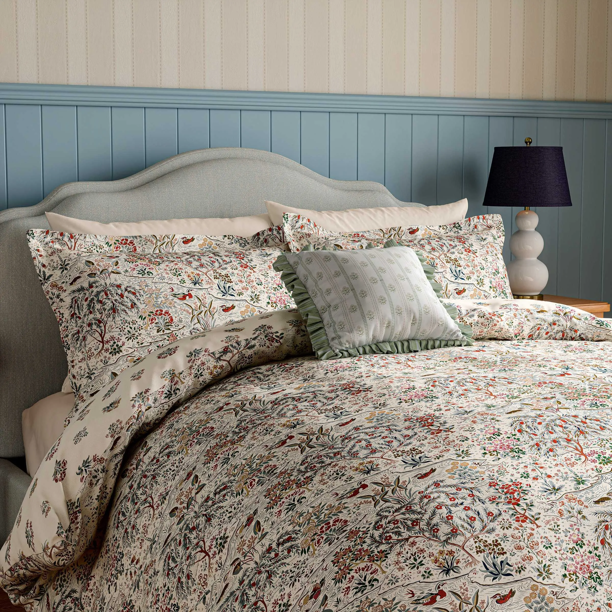 Moat Birds Single Duvet Cover Set - Damson & Cobalt, Cotton product
