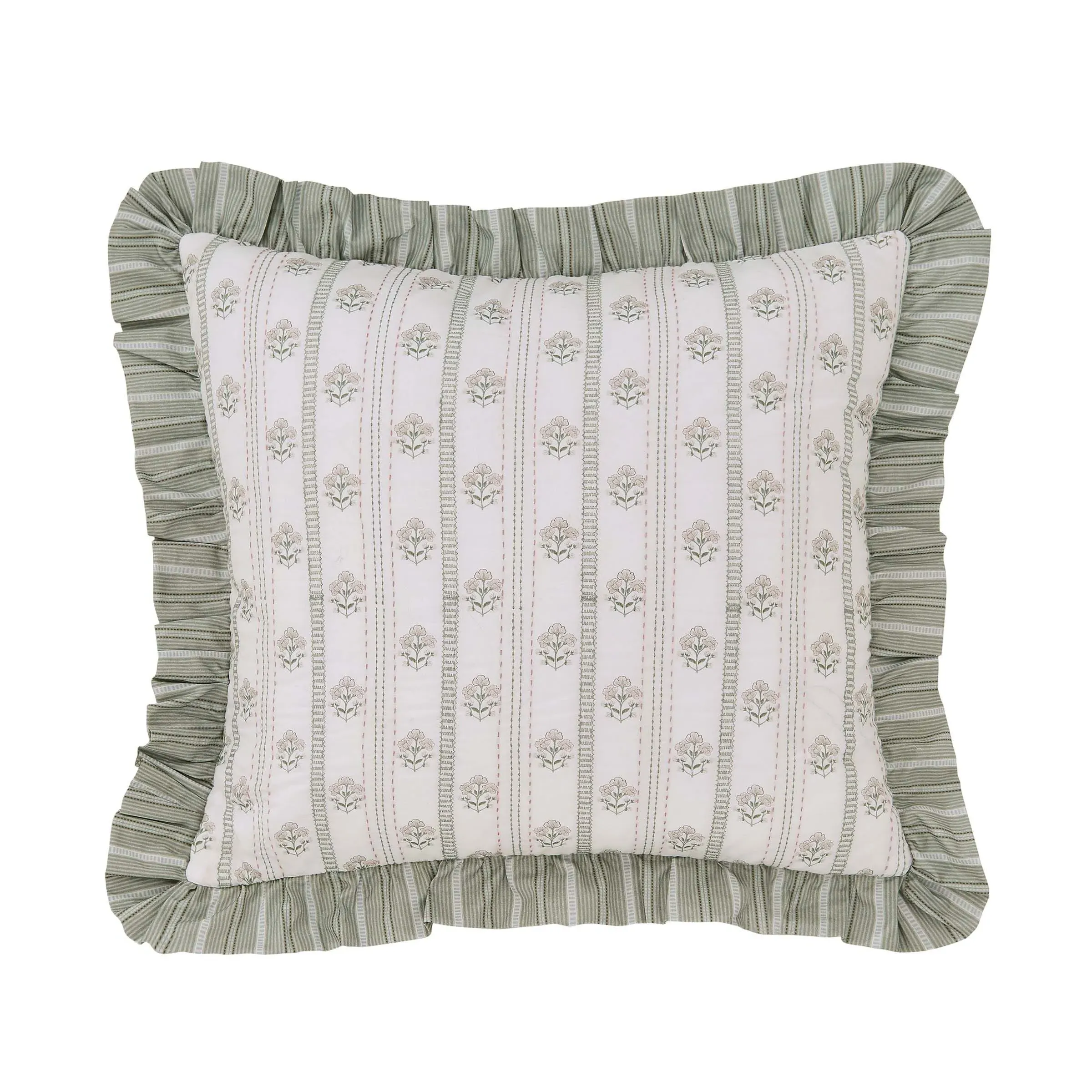 Red Rover Square Cushion - Sage, Cotton Percale product