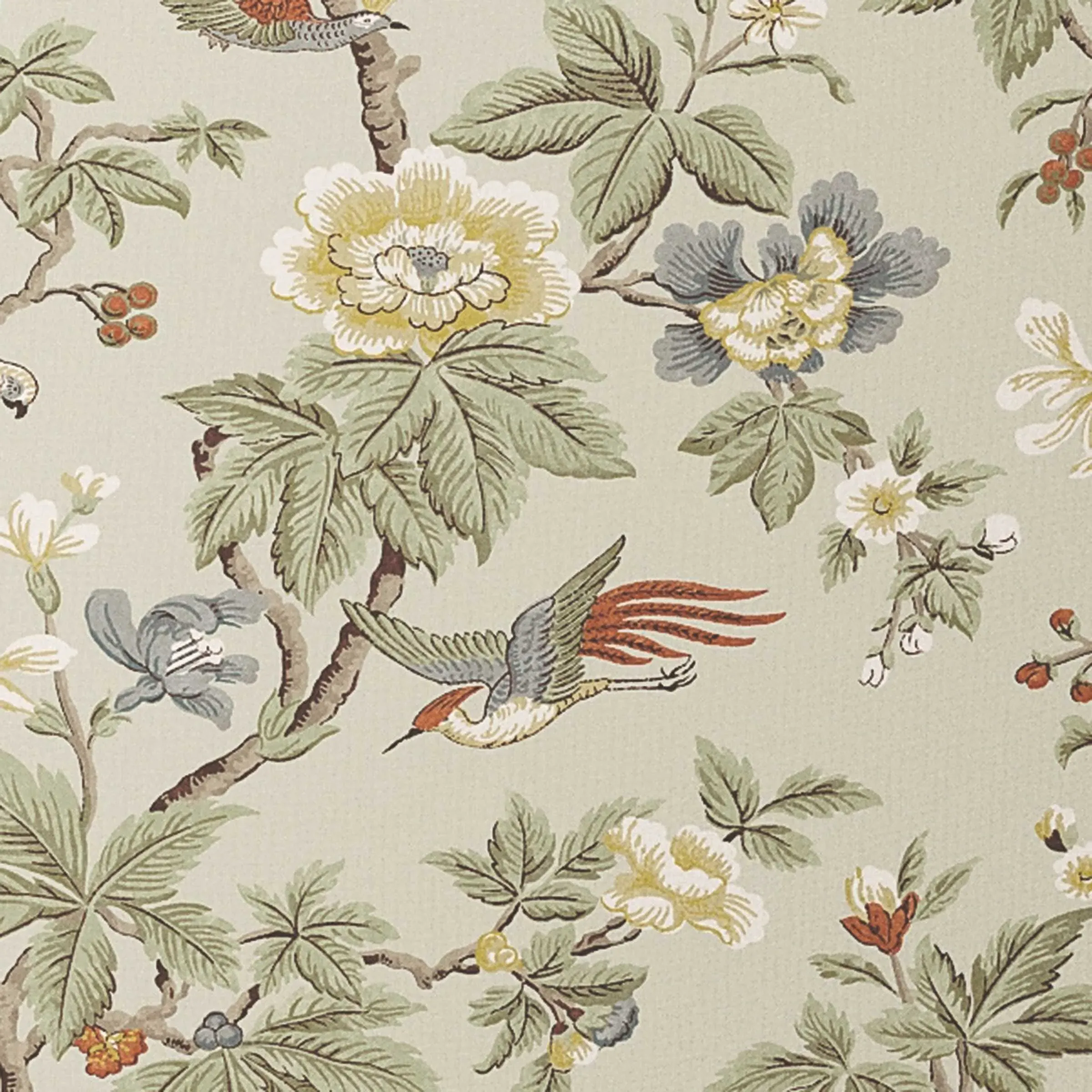 Square Cushion with Chinoiserie Print - Grey, Cotton