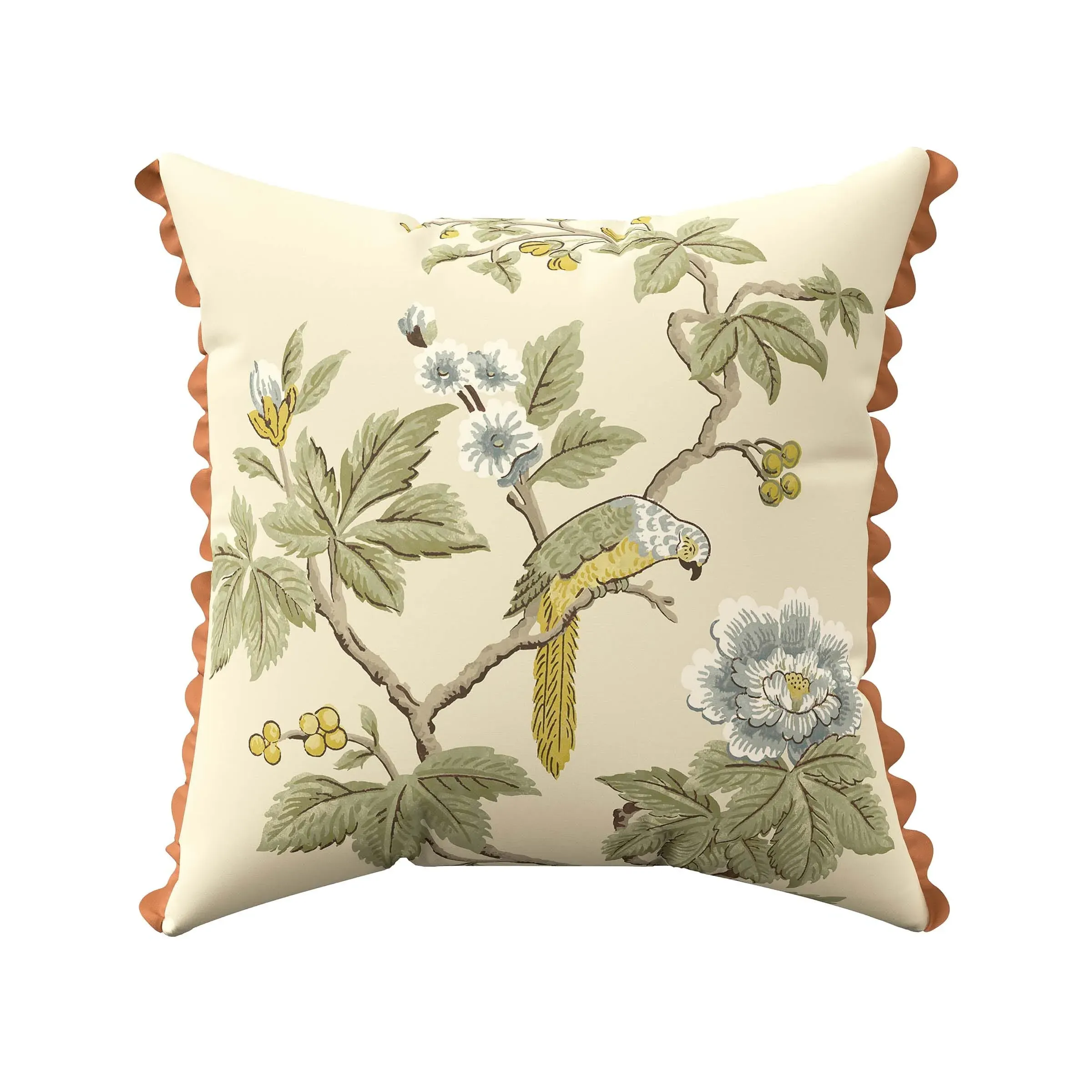 Square Cushion with Chinoiserie Print - Grey, Cotton image