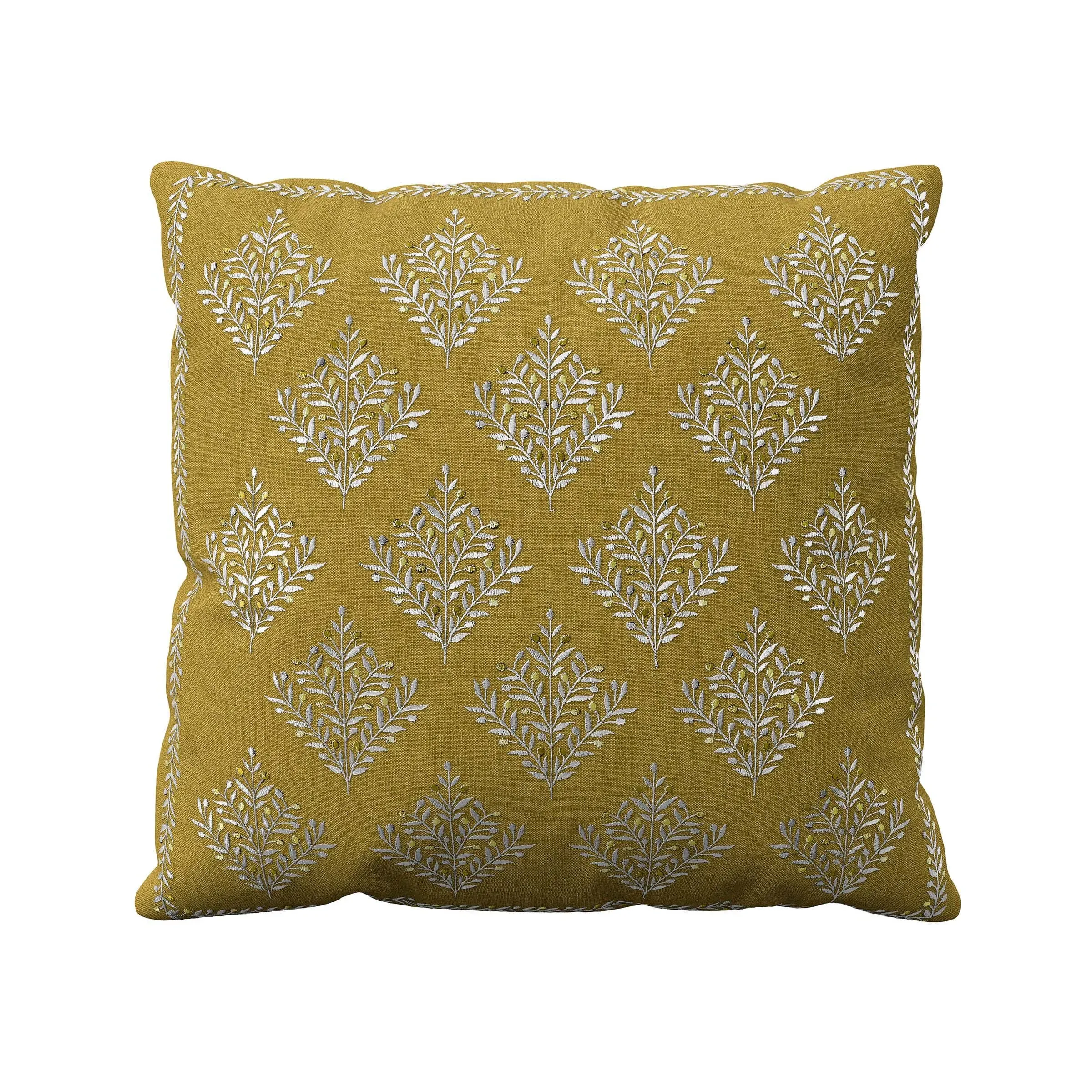 Square Cushion with Embroidered Border - Hay