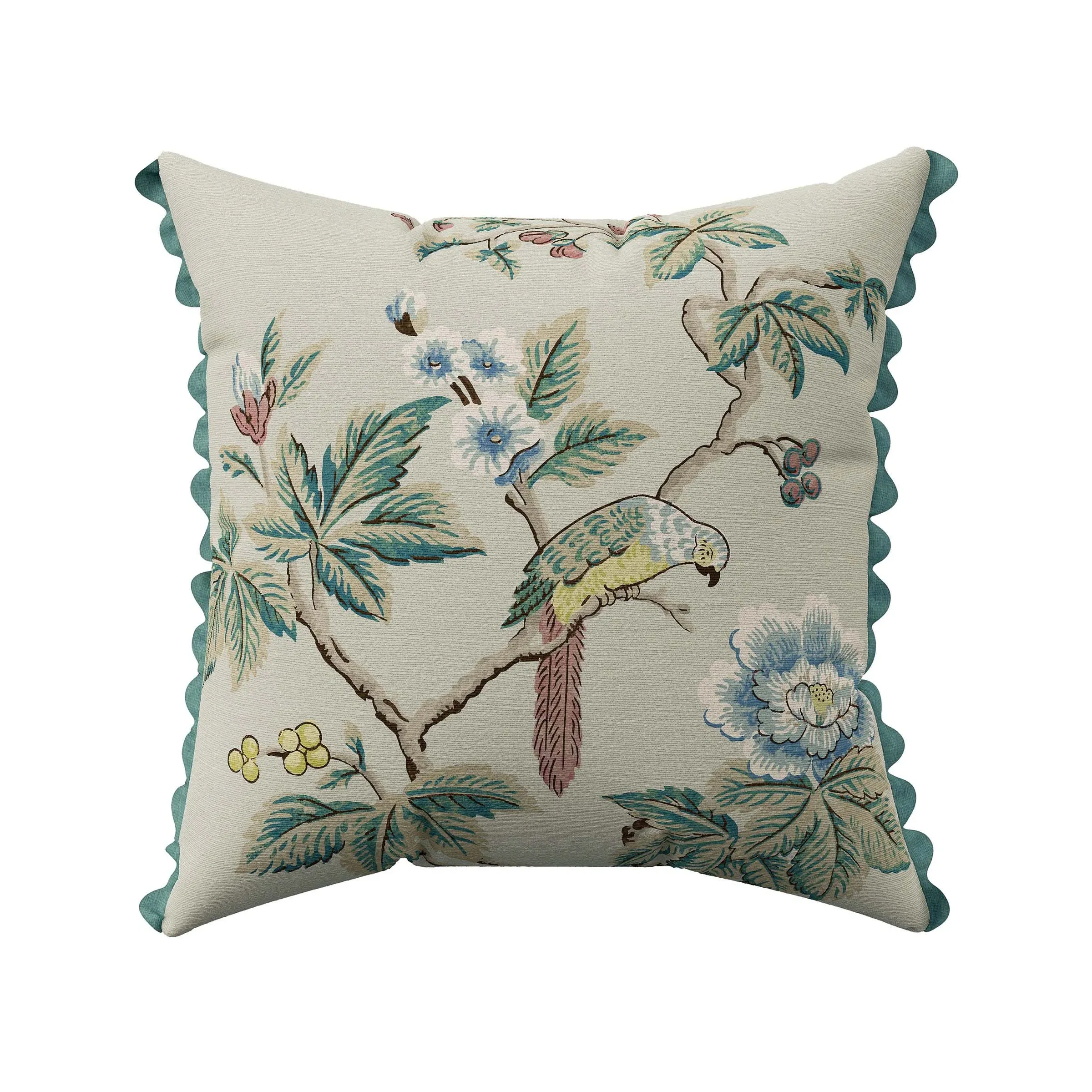 Square Cushion with Rick Rack Trim - Blue, Cotton