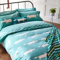 Double Duvet Cover with Fox Print - Teal, Cotton