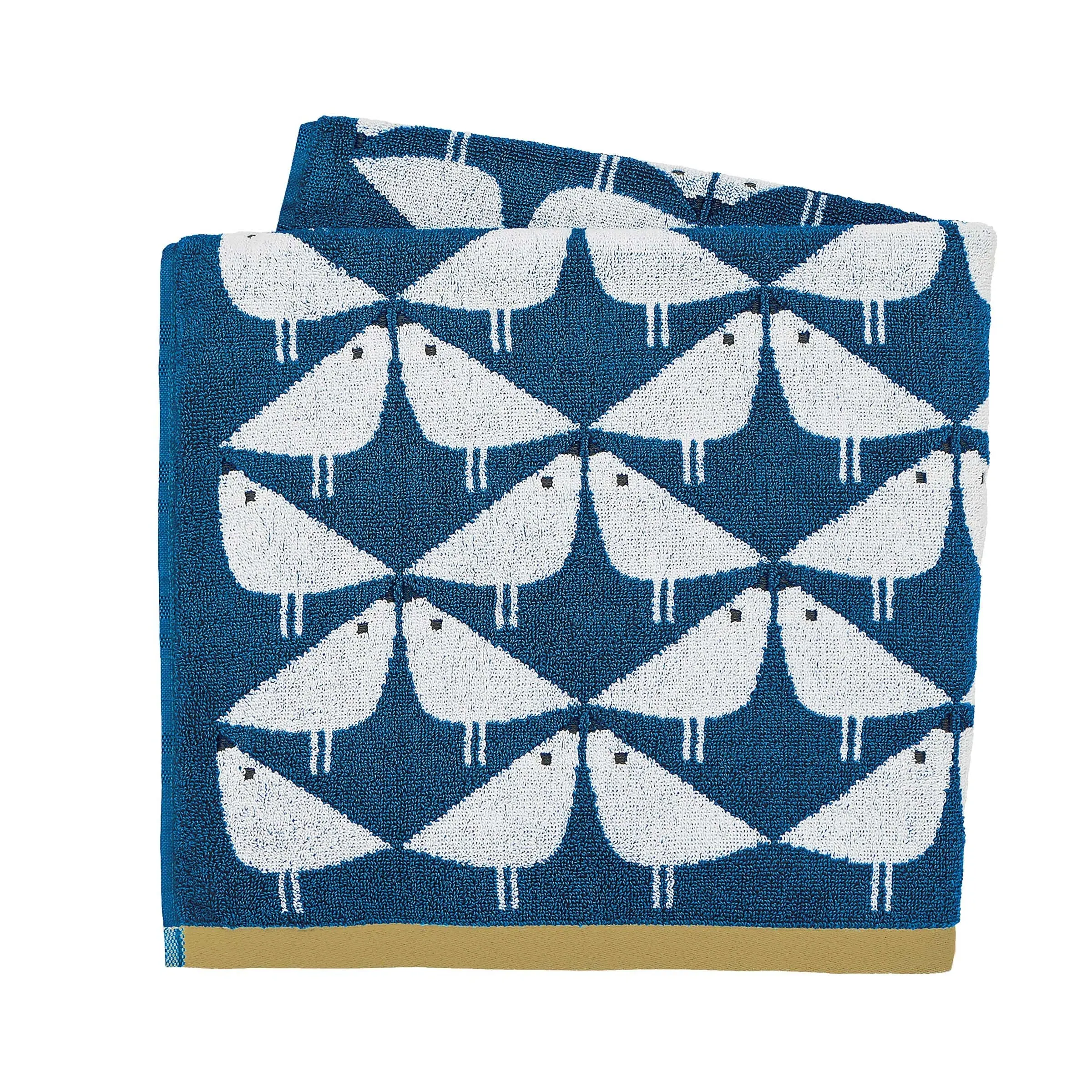 Hand Towel with Bird Pattern - Indigo, Cotton